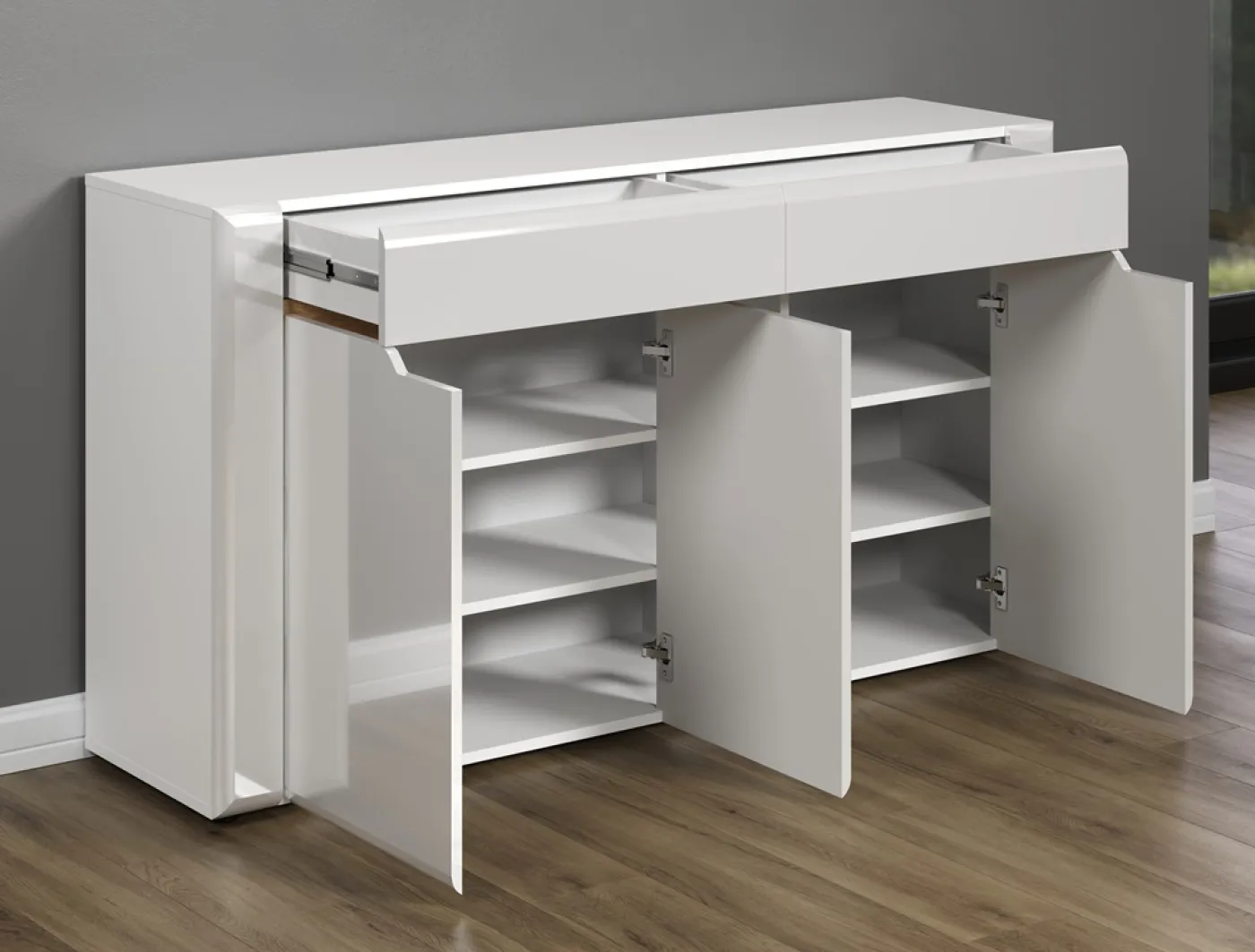 Sideboard Marlon | weiß Hochglanz / Evoke Eiche