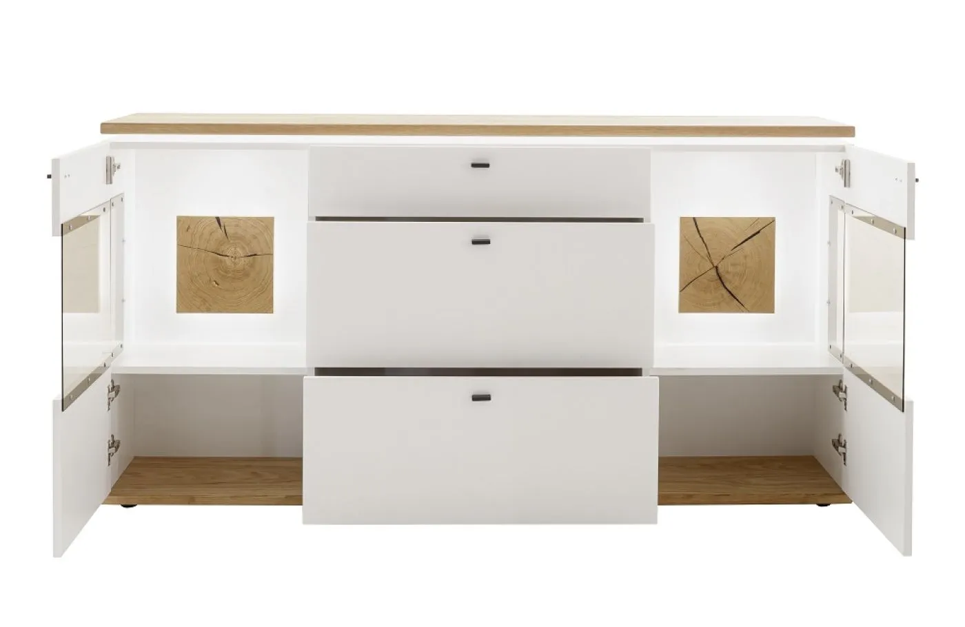 Sideboard Matadi | Soft white / Ast-Balkeneiche | mit Beleuchtung