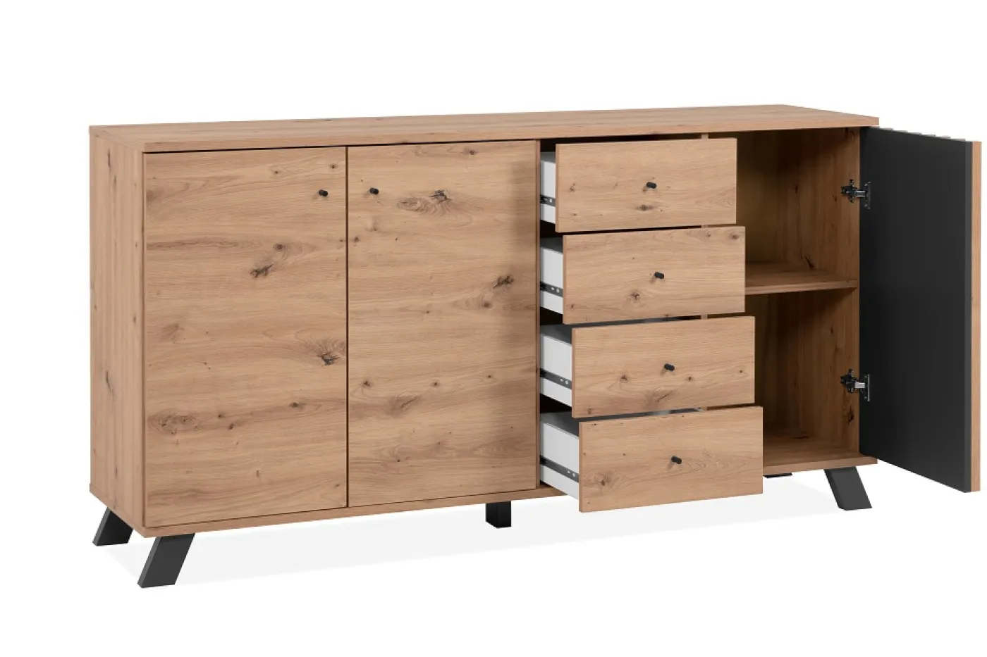 Sideboard Medan | mit 3D-Lamellen | Artisan Eiche / anthrazit