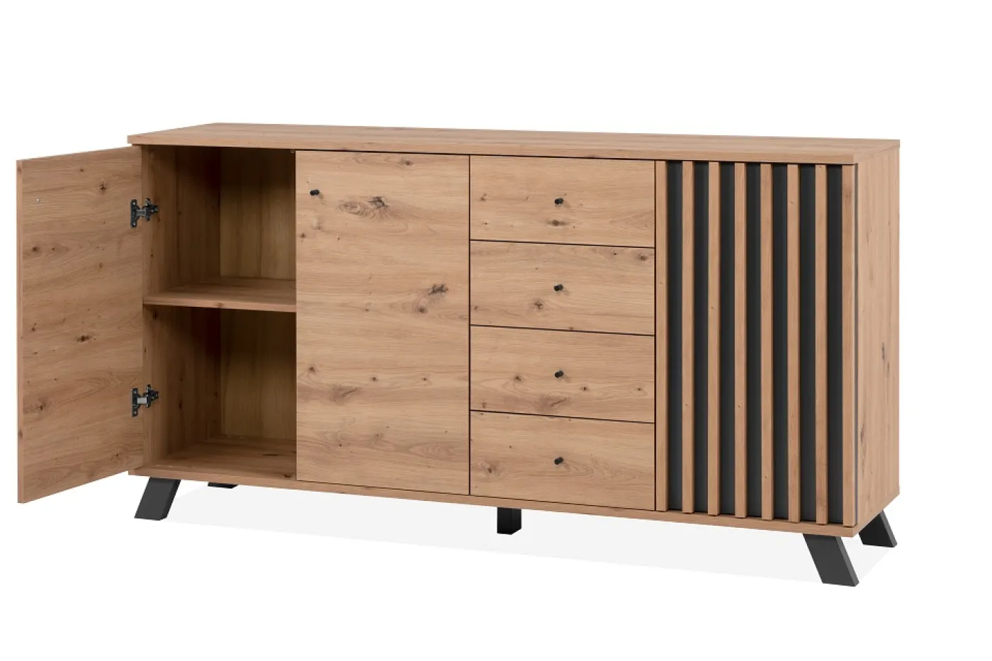 Sideboard Medan | mit 3D-Lamellen | Artisan Eiche / anthrazit