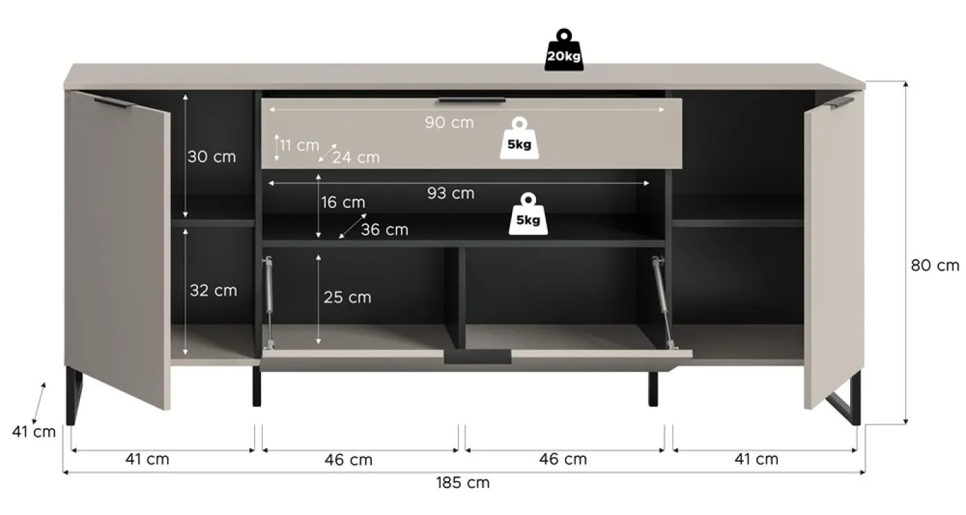Sideboard Noida | Kaschmir / schwarz mit 2er Set LED Beleuchtung