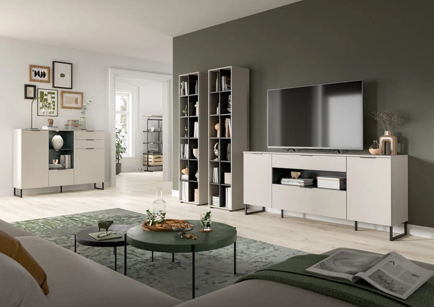 Sideboard Noida | Kaschmir / schwarz ohne Beleuchtung