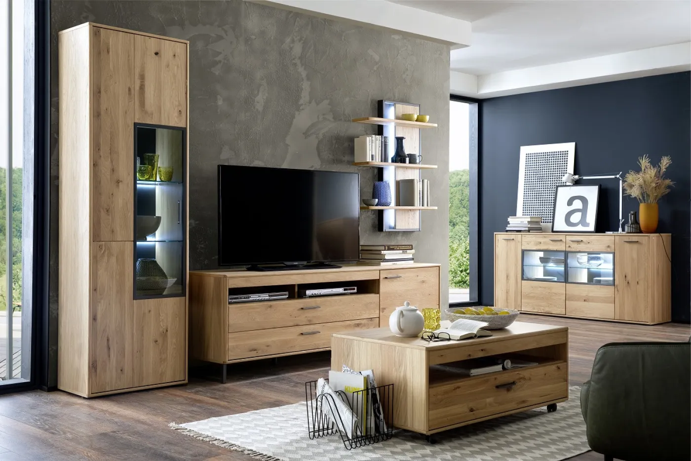 Sideboard Portland | Asteiche Bianco | mit 2-er set LED Band 45 cm