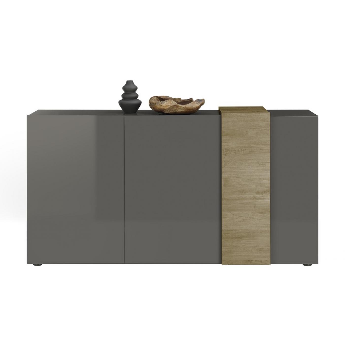 Sideboard Positano | grau Hochglanz / Eiche Mercure