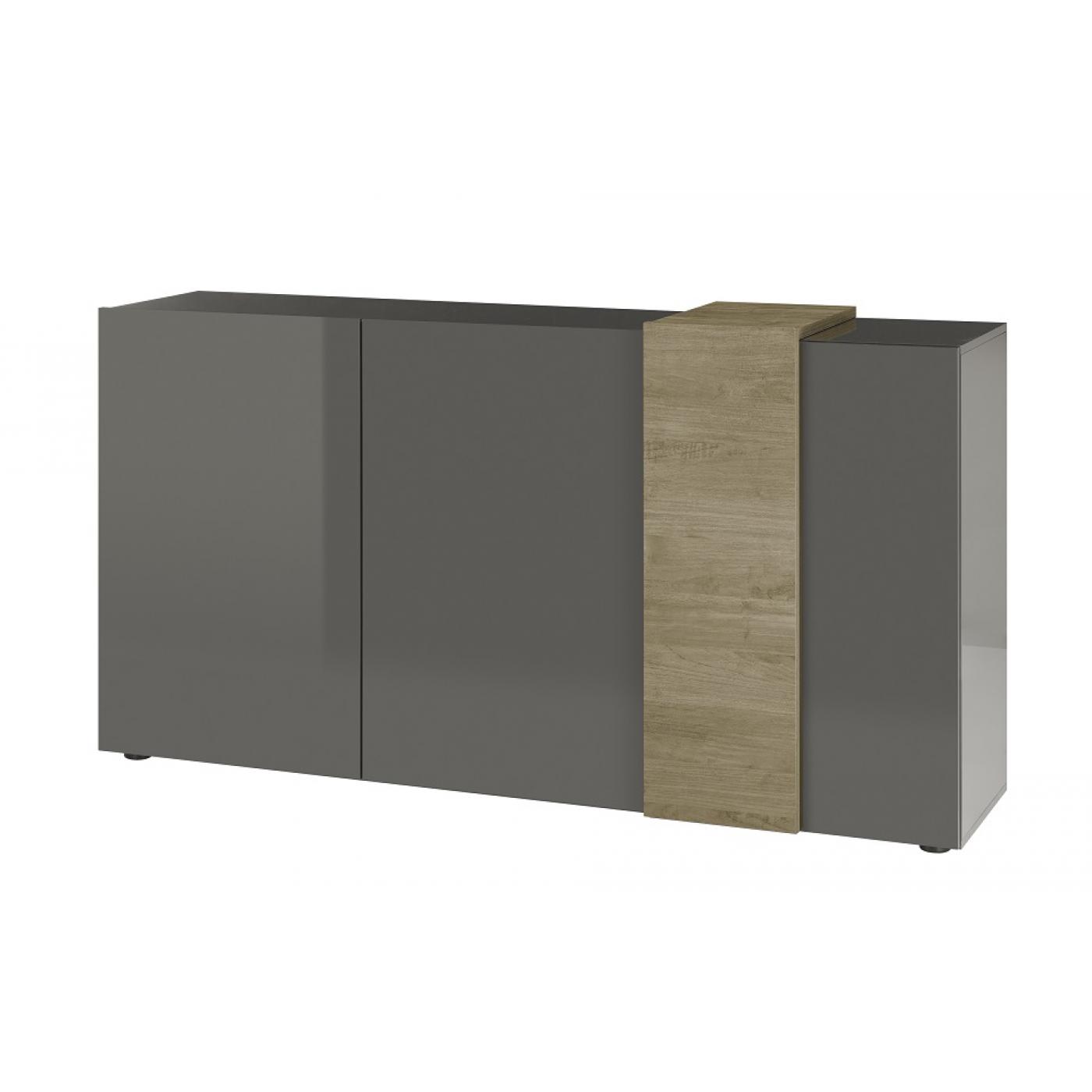 Sideboard Positano | grau Hochglanz / Eiche Mercure