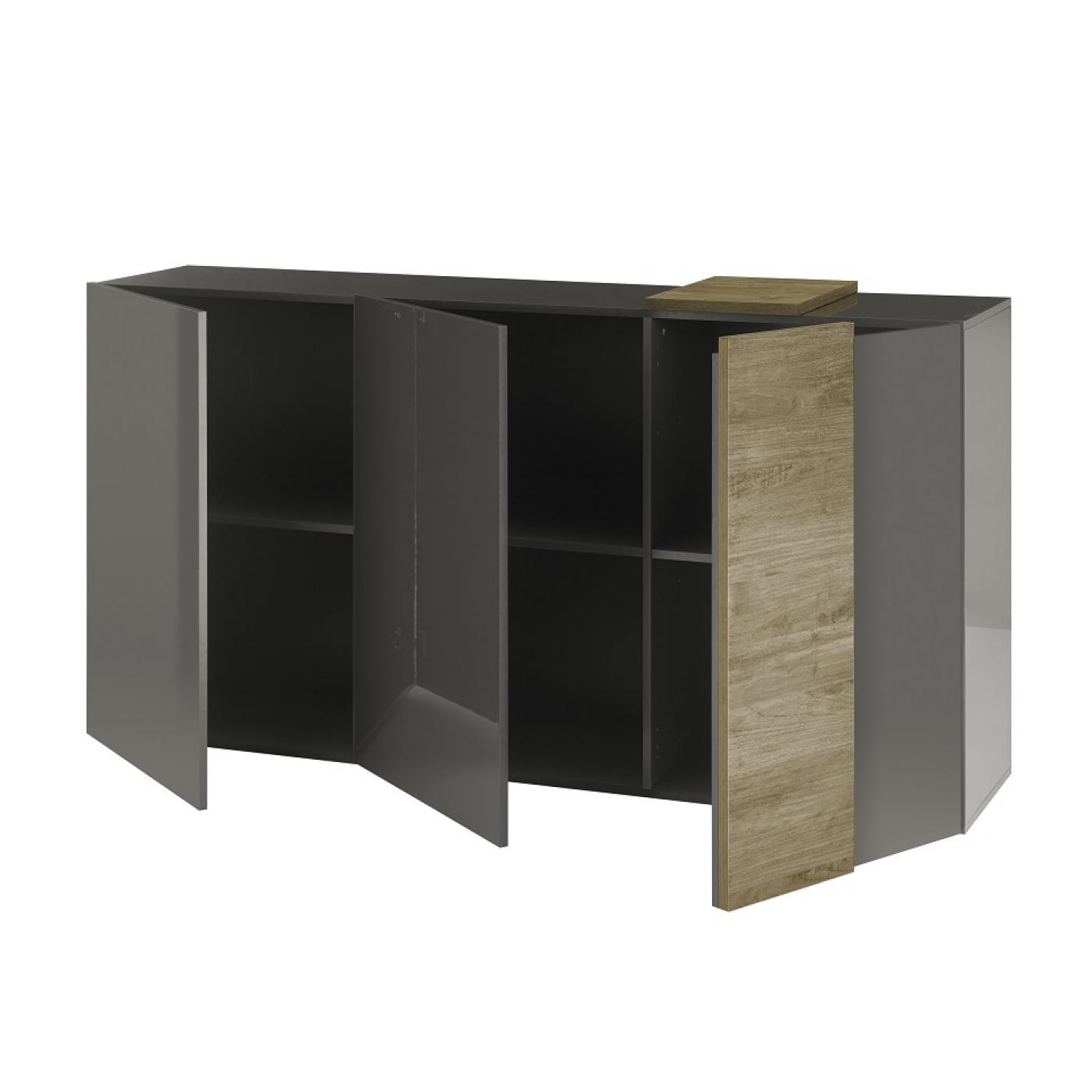 Sideboard Positano | grau Hochglanz / Eiche Mercure