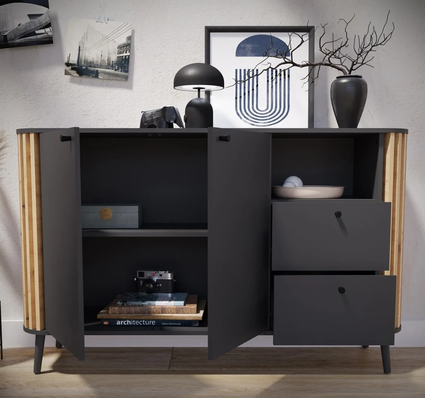 Sideboard Pure | grau / Artisan Eiche | 138 cm