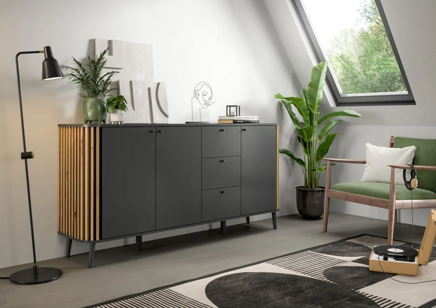 Sideboard Pure | grau / Artisan Eiche | 138 cm