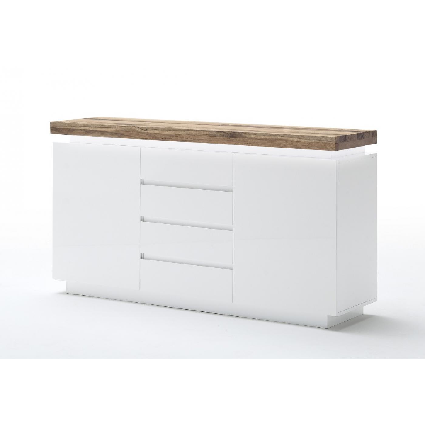 Sideboard Romina | weiß matt / Eiche massiv | inkl. LED Beleuchtung