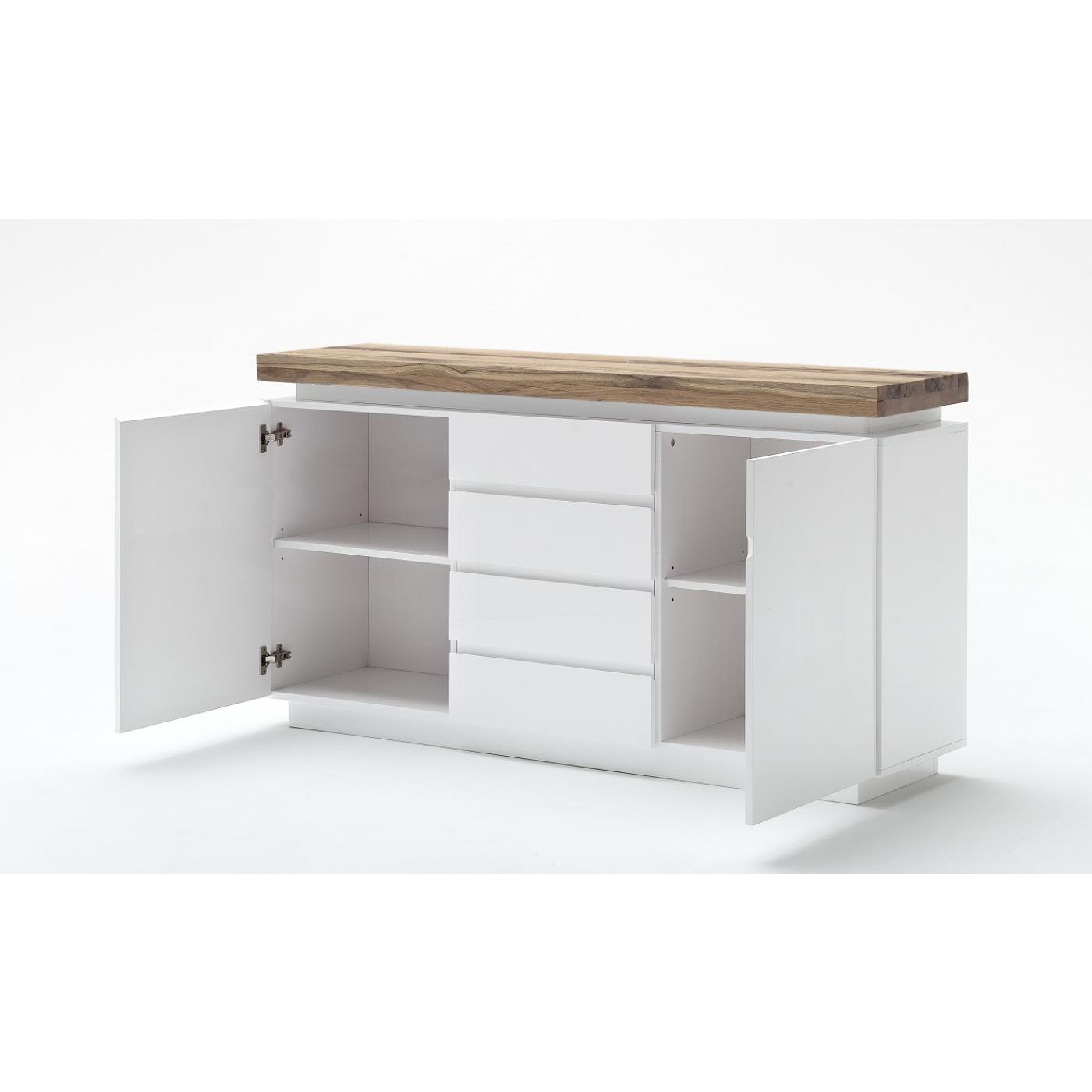 Sideboard Romina | weiß matt / Eiche massiv | inkl. LED Beleuchtung