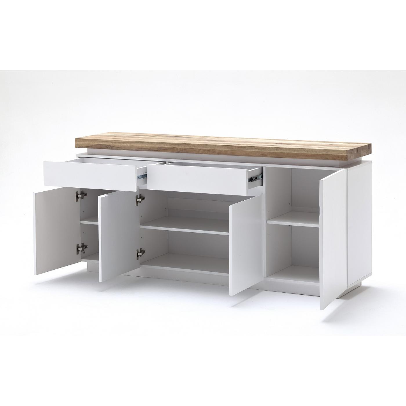 Sideboard Romina 1 | weiß matt / Eiche massiv | inkl. LED Beleuchtung