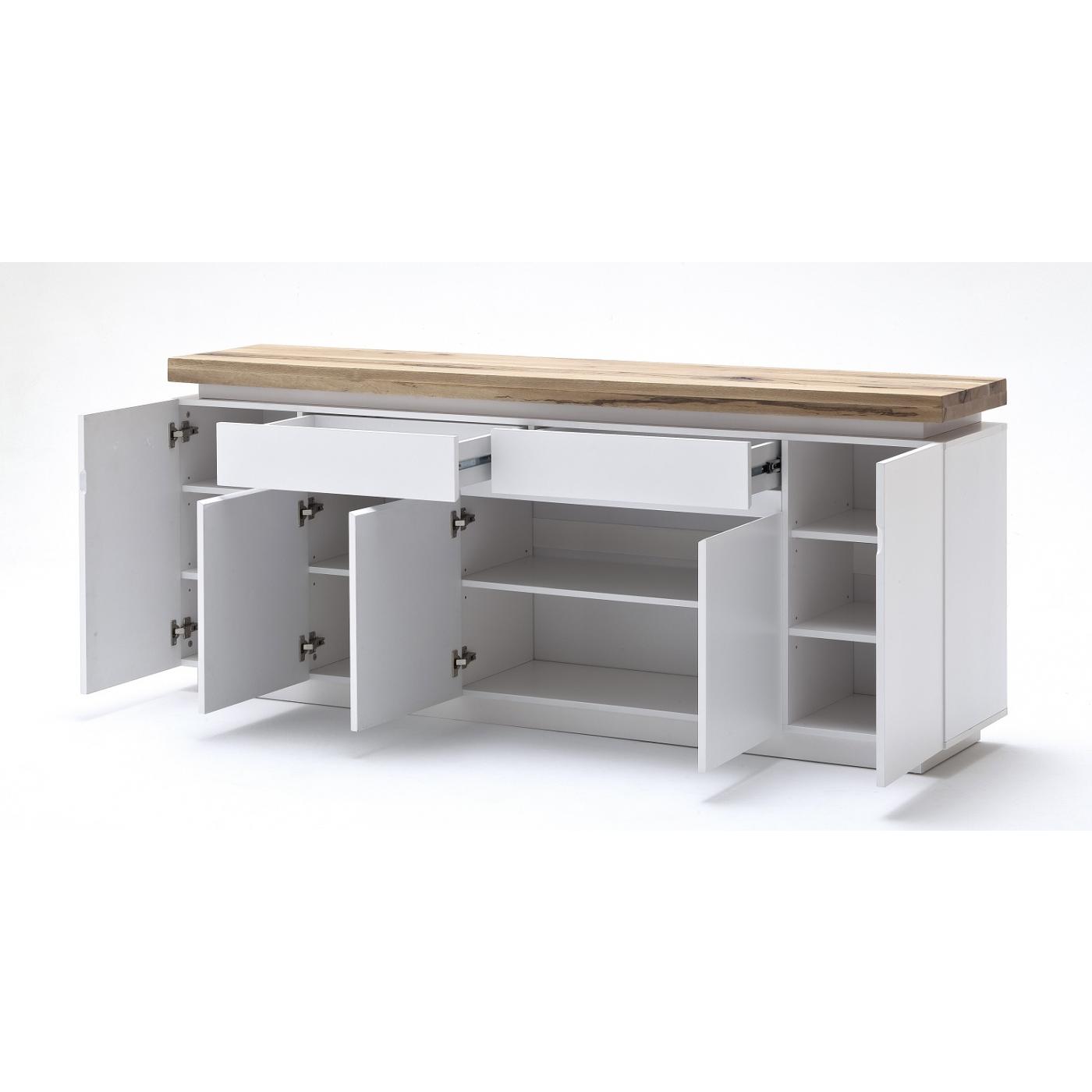 Sideboard Romina 2 | weiß matt / Eiche massiv | inkl. LED Beleuchtung