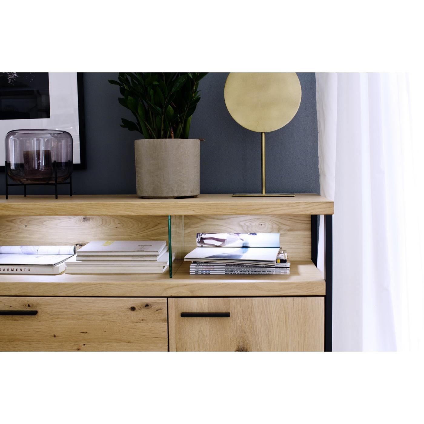 Sideboard Salerno | Balkeneiche / Eiche Bianco | LED Beleuchtung