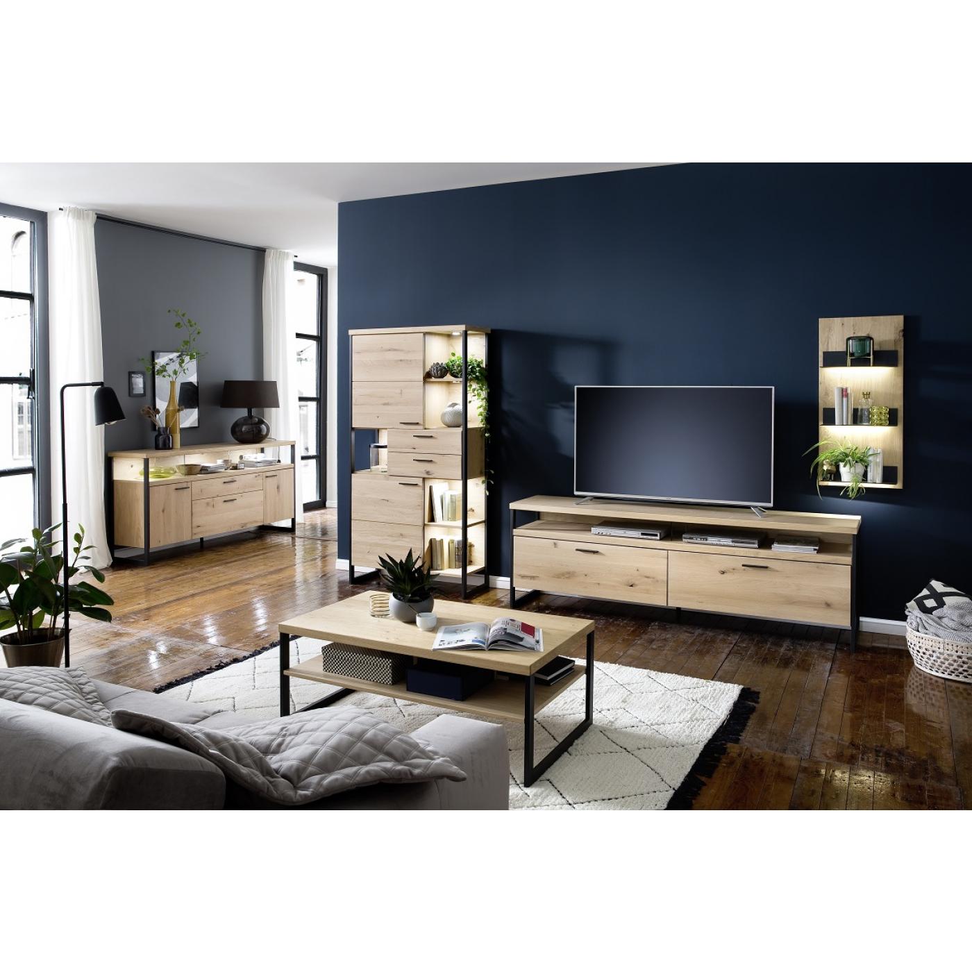 Sideboard Salerno | Balkeneiche / Eiche Bianco | LED Beleuchtung