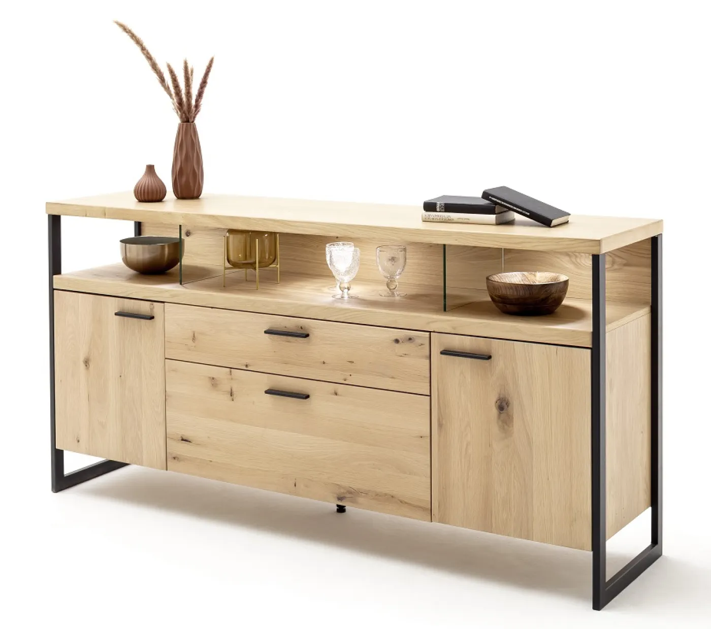 Sideboard Salerno | Balkeneiche / Eiche Bianco | mit 3er Set LED Unterbauspot