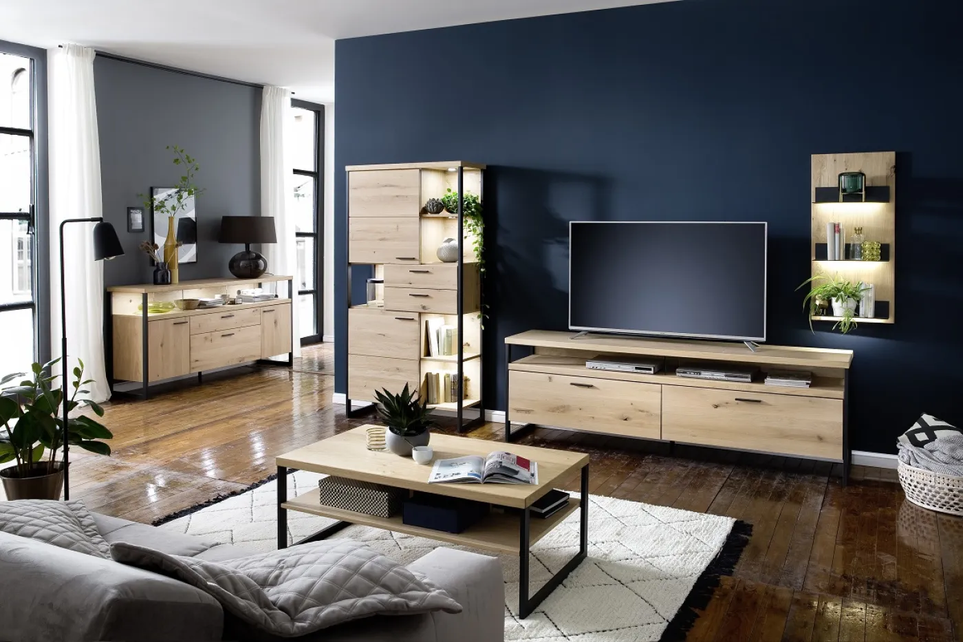 Sideboard Salerno | Balkeneiche / Eiche Bianco | ohne Beleuchtung