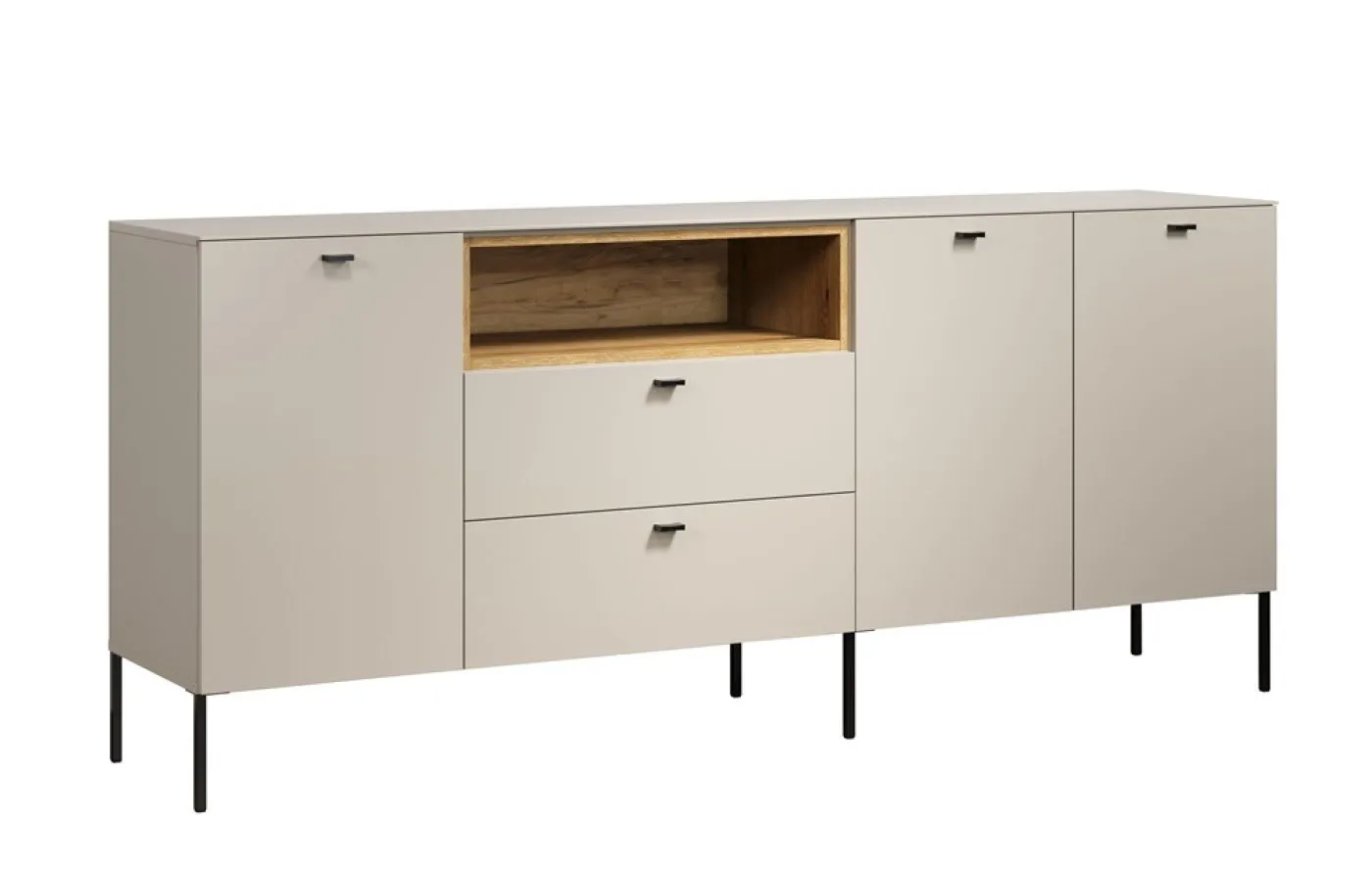 Sideboard Sao Paulo 1, Kaschmir Dekor, Offenes Mittelfach, 2 Schubkästen, Türfronten mit Griffmulden – Ansicht 2