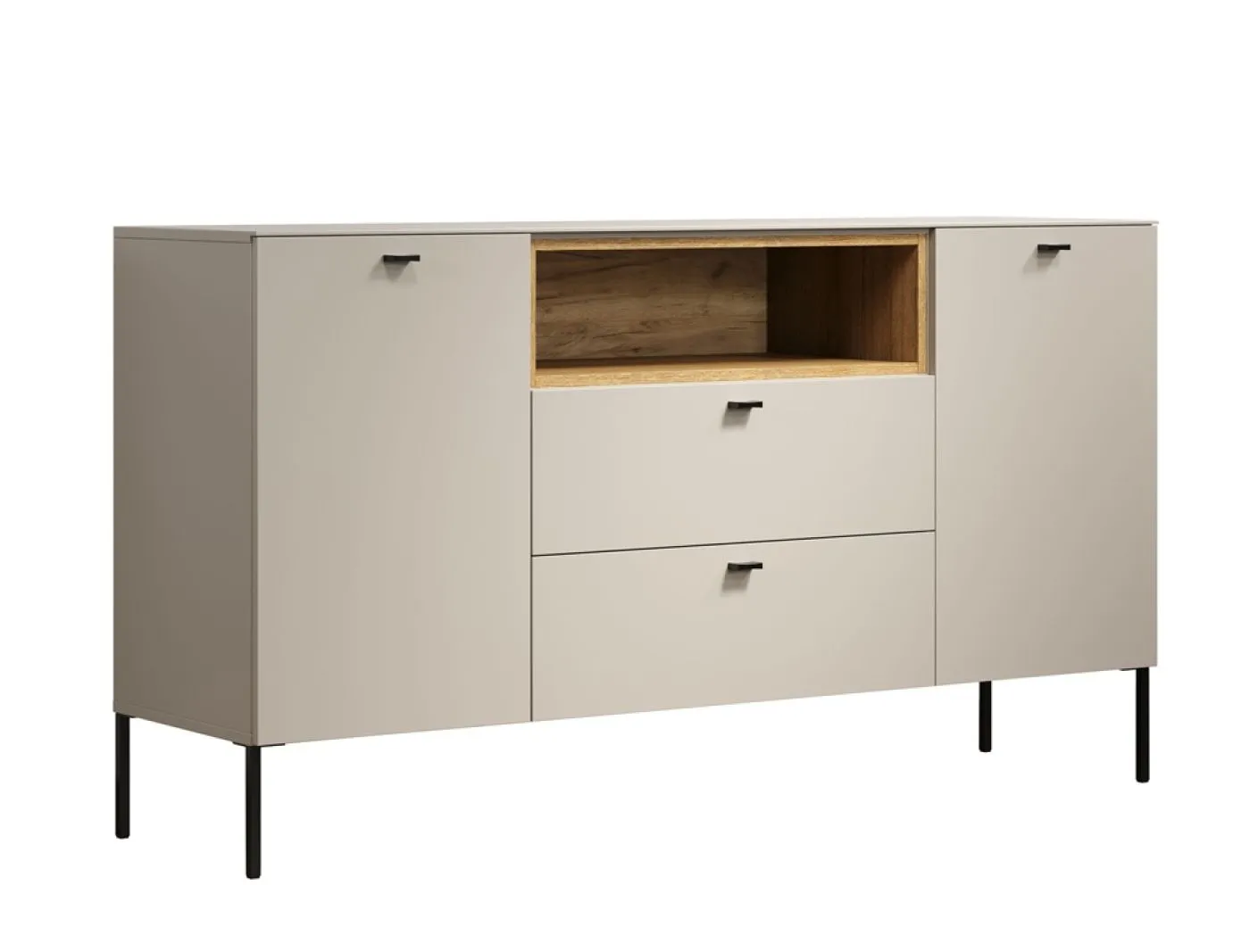 Sideboard Sao Paulo, Kaschmir Dekor, im Wohnzimmer, mit offenen Fächern und Schubkästen, Metallfüße – Ansicht 2