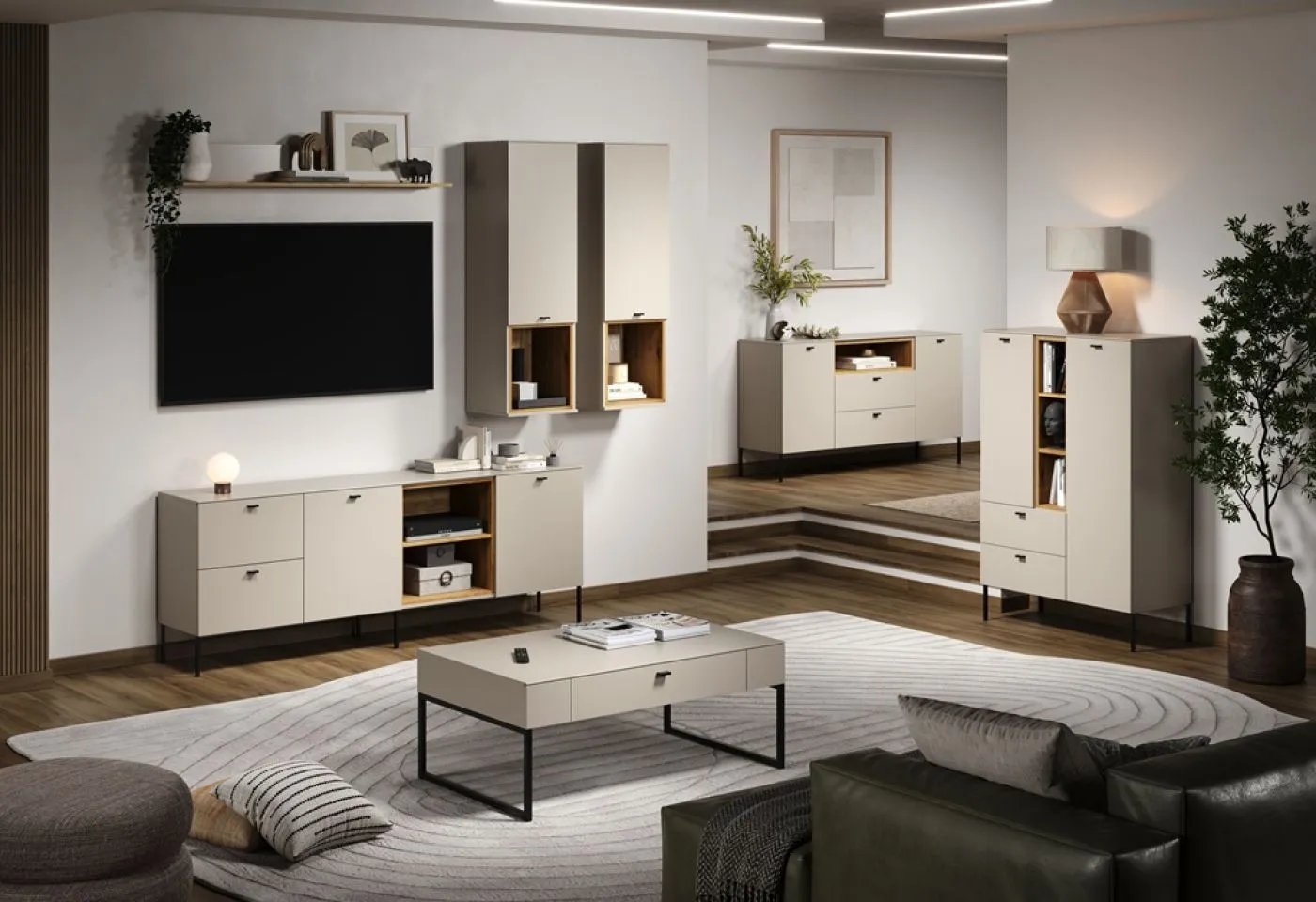 Sideboard Sao Paulo, Kaschmir Dekor, im Wohnzimmer, mit offenen Fächern und Schubkästen, Metallfüße – Ansicht 6