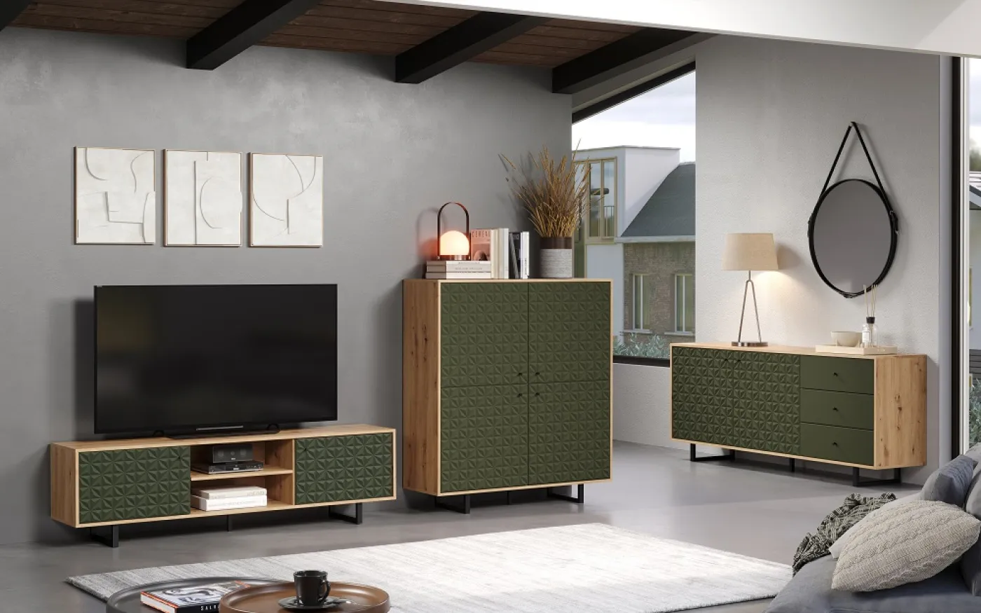 Sideboard Sentra | Dark Green / Artisan Eiche