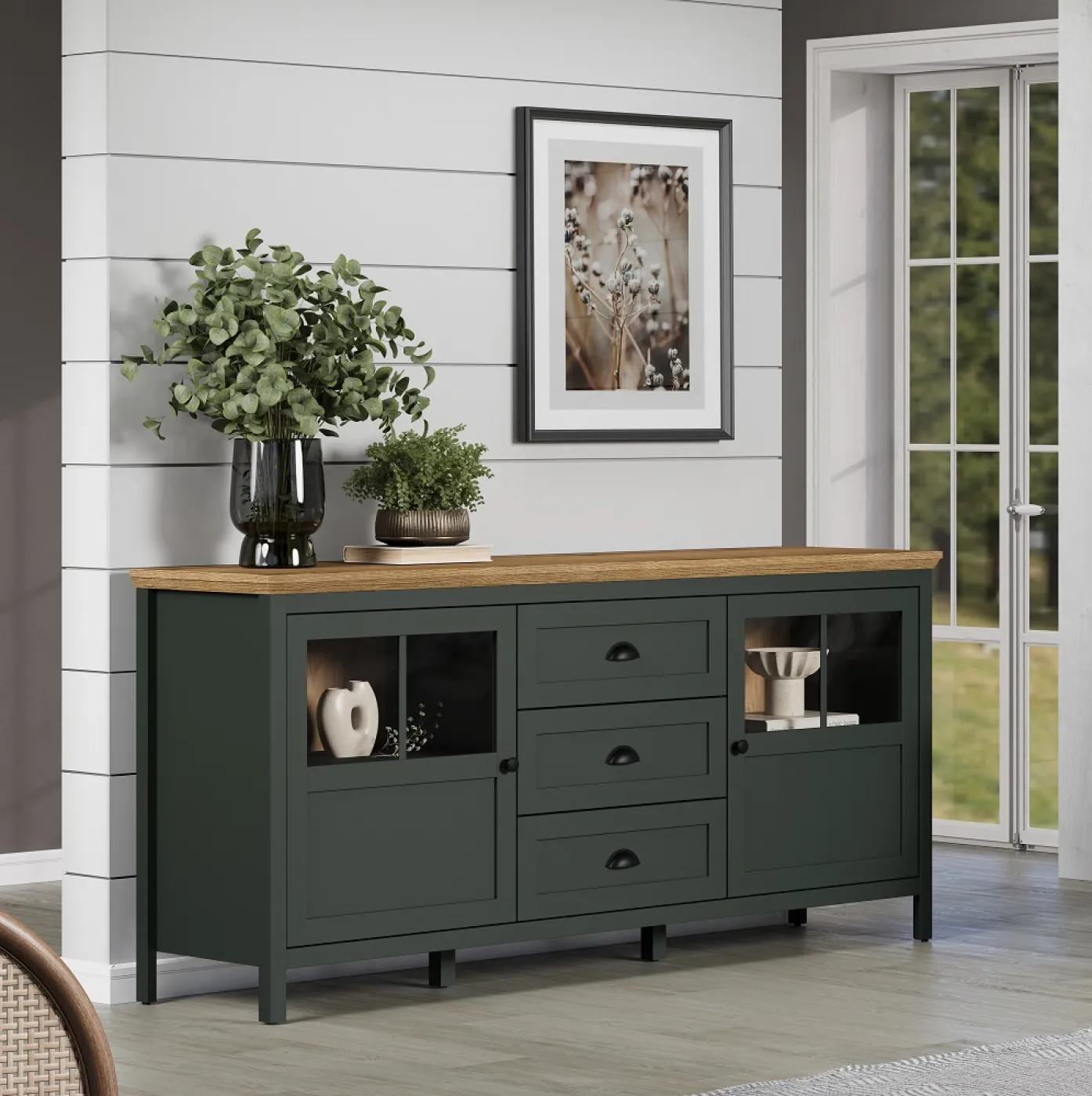 Sideboard Stanton | Tannengrün / Eiche