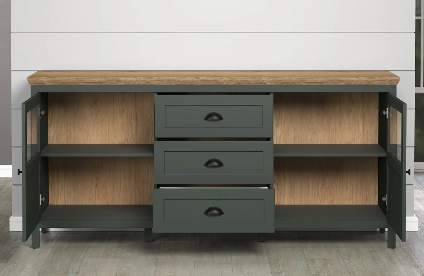 Sideboard Stanton | Tannengrün / Eiche