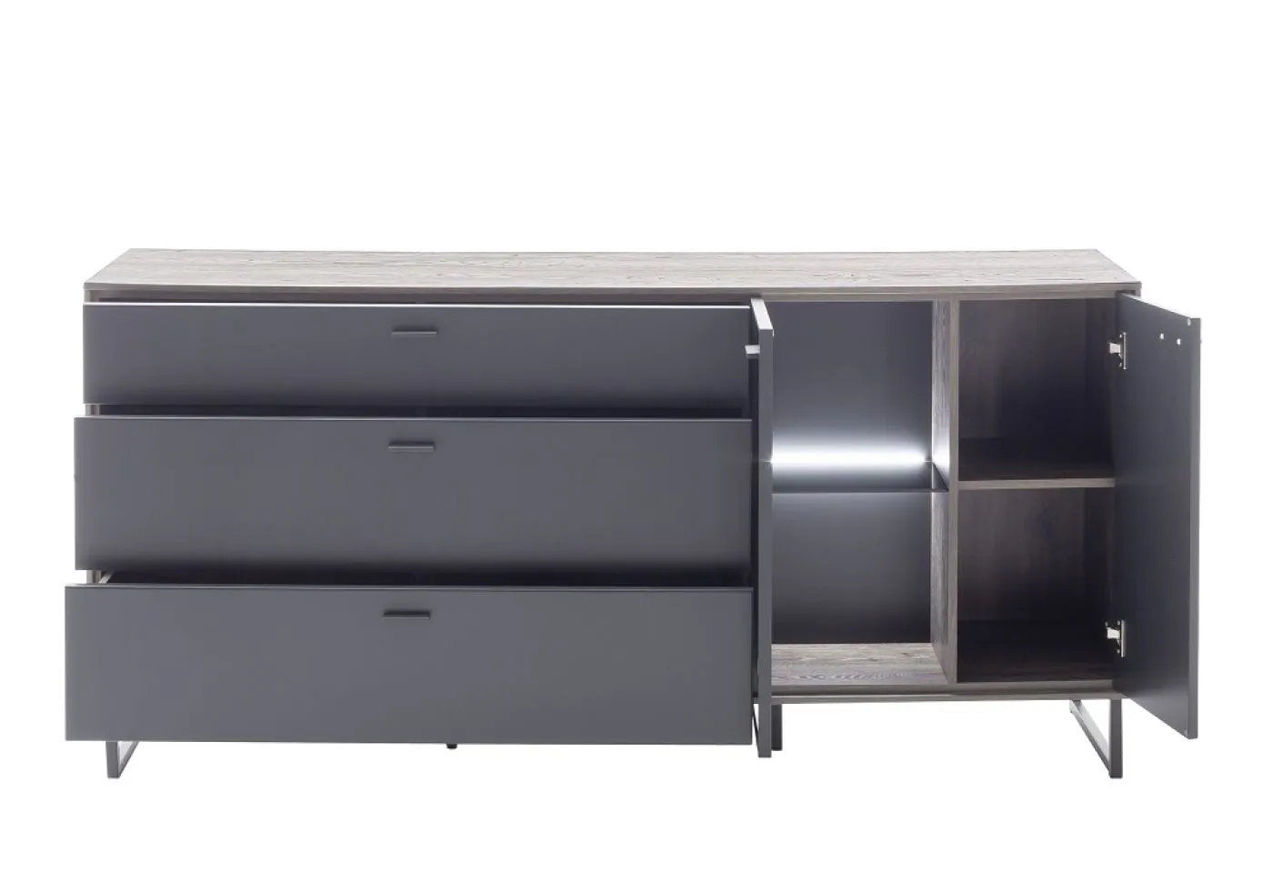 Sideboard Venezia | Softblack / Vulcano Eiche | mit Rückwandbeleuchtung