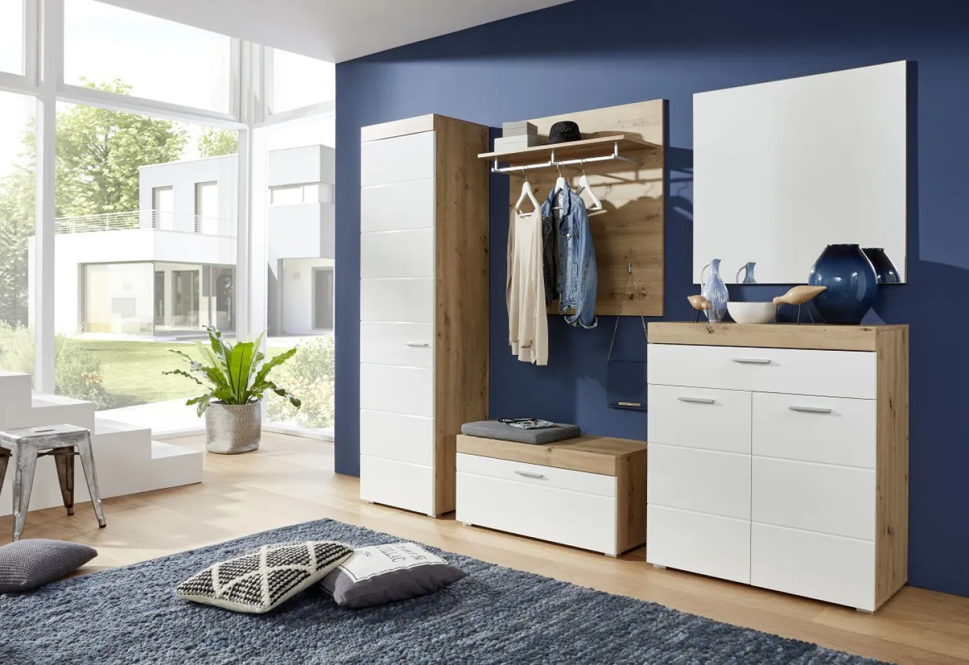 Sitzbank Amanda | weiß Hochglanz / Eiche Asteiche