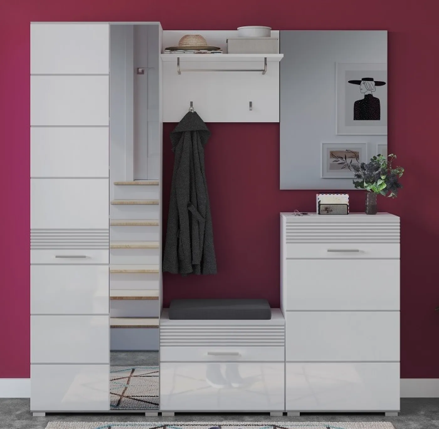 Sitzbank Linus | weiß Hochglanz mit Sitzkissen