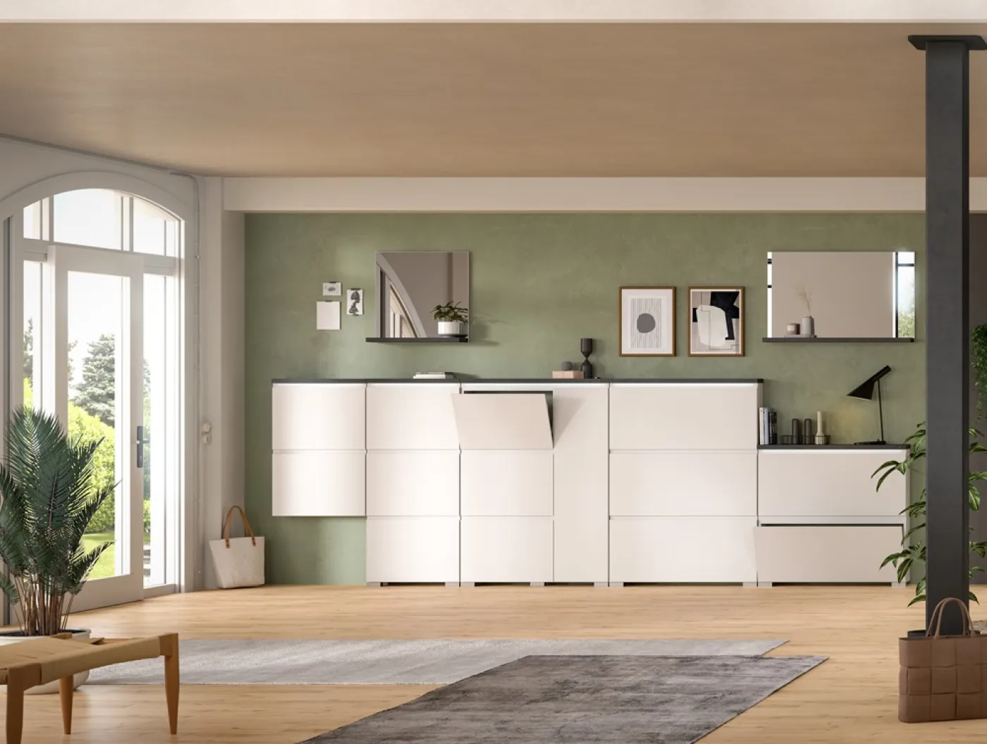 Spiegel Shoelove | weiß / Industrial grau | 60 cm x 59 cm x 18 cm