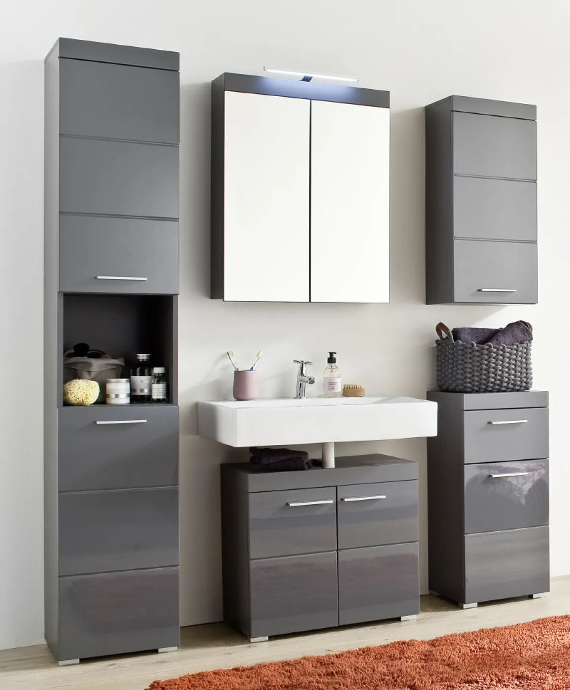 Spiegelschrank Amanda | grau Hochglanz