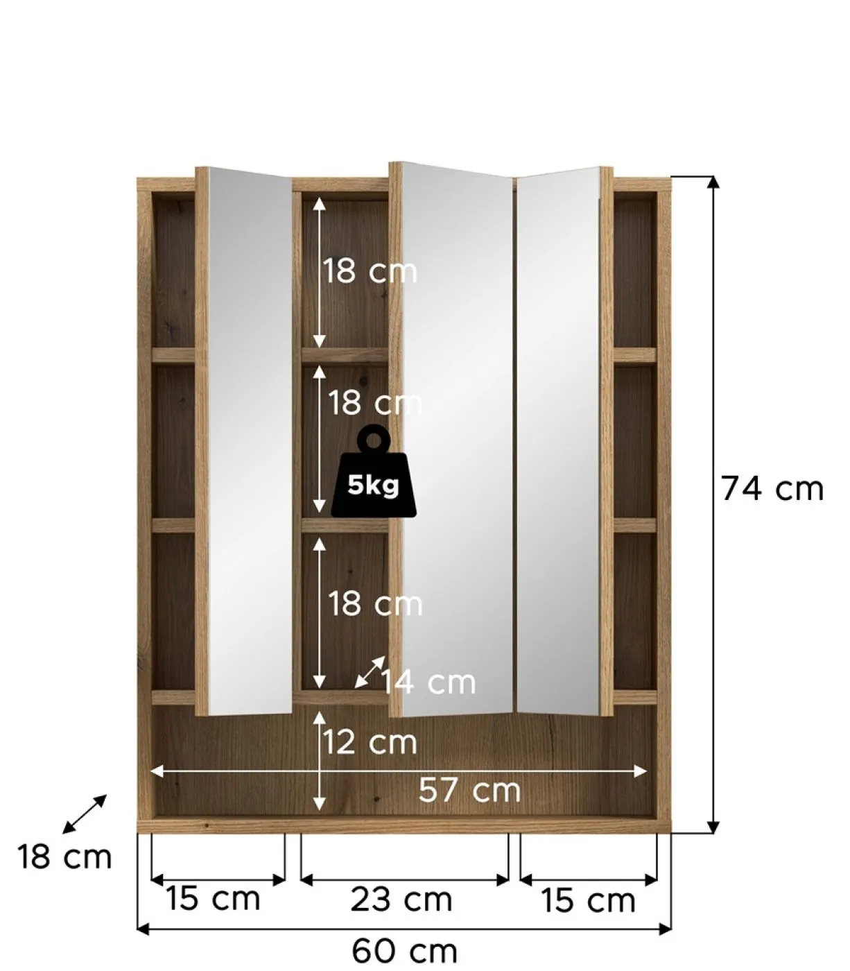 Spiegelschrank Aqua | mit offenem Fach | Evoke Oak ohne