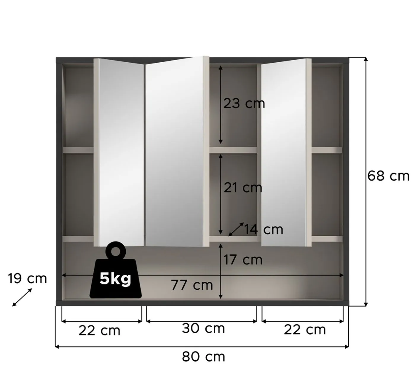 Spiegelschrank Bagno | mit offenem Fach| Kaschmir
