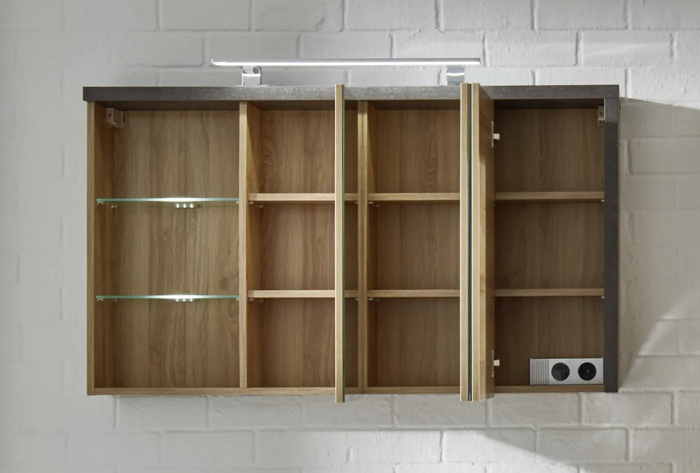 Spiegelschrank Bay | Eiche Honig / Beton ohne Beleuchtung