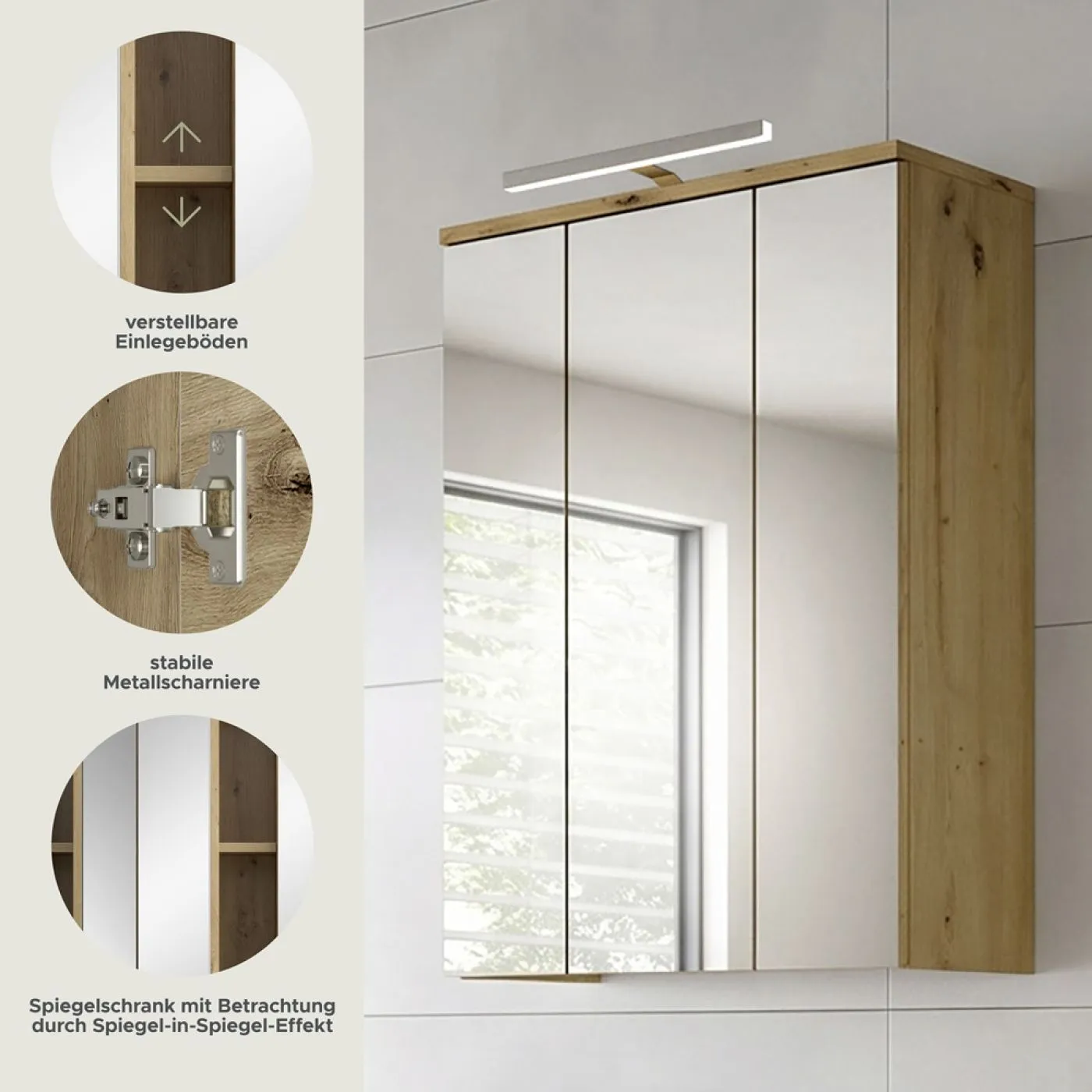 Spiegelschrank Blake | Artisan Eiche mit LED Beleuchtung