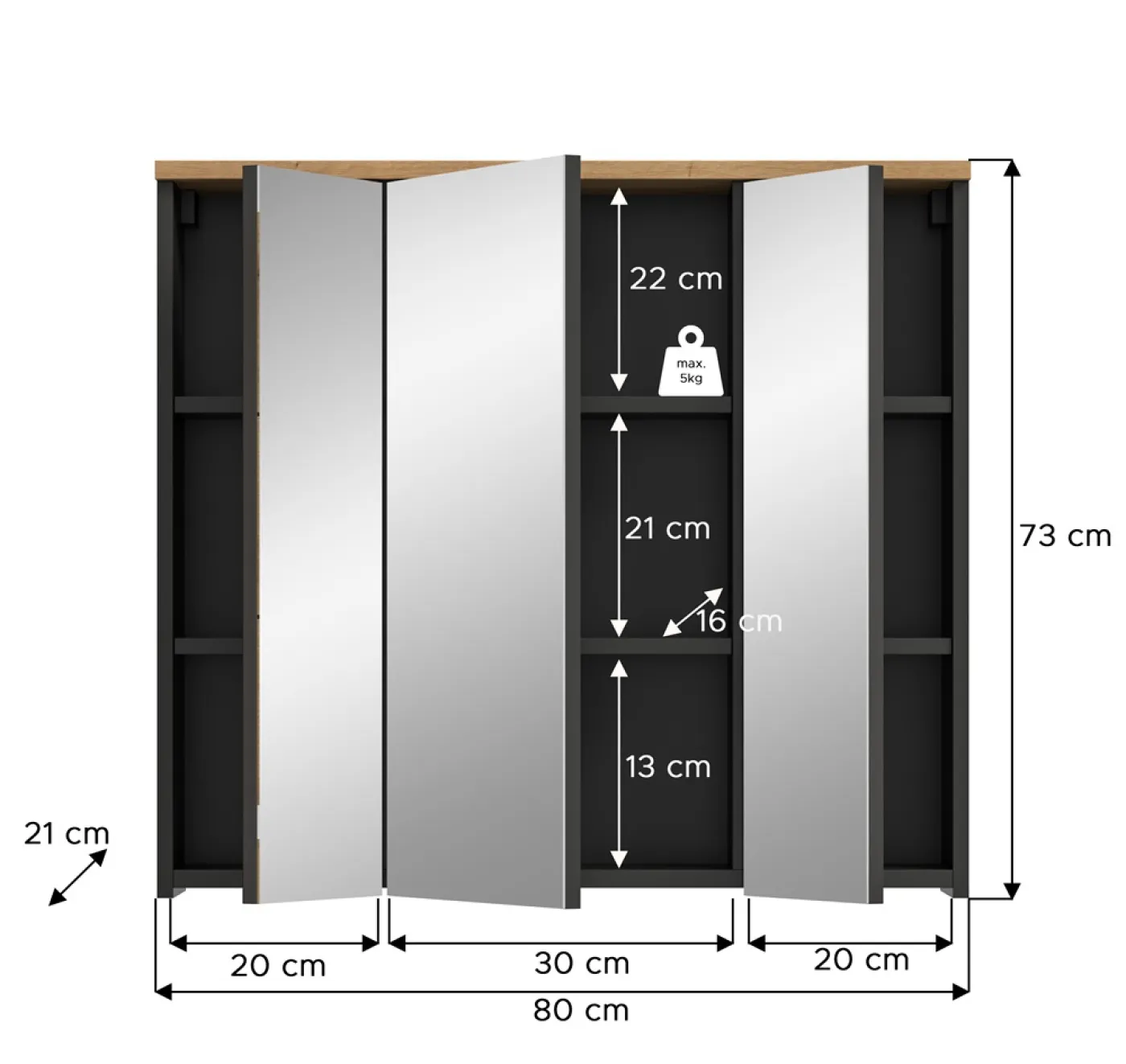 Spiegelschrank Canu | Artisan Eiche / Basalt grau | ohne Aufsatzleuchte
