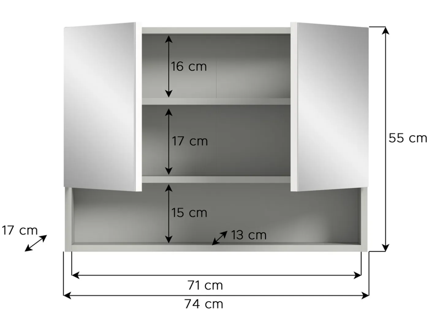 Spiegelschrank Copa | hellgrau | mit Beleuchtung 74x55x17 cm