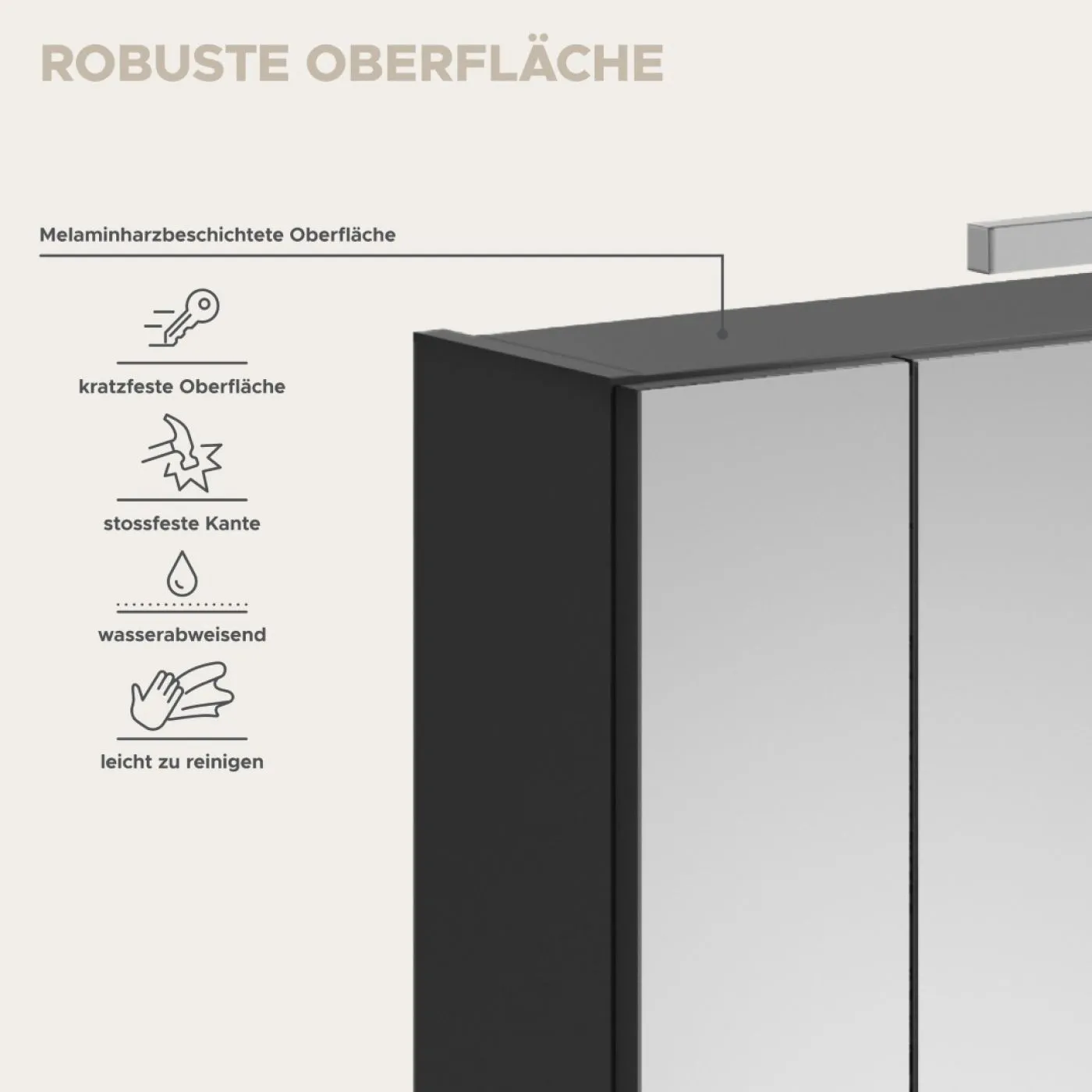 Spiegelschrank Linus | schwarz Hochglanz | inkl. LED Beleuchtung