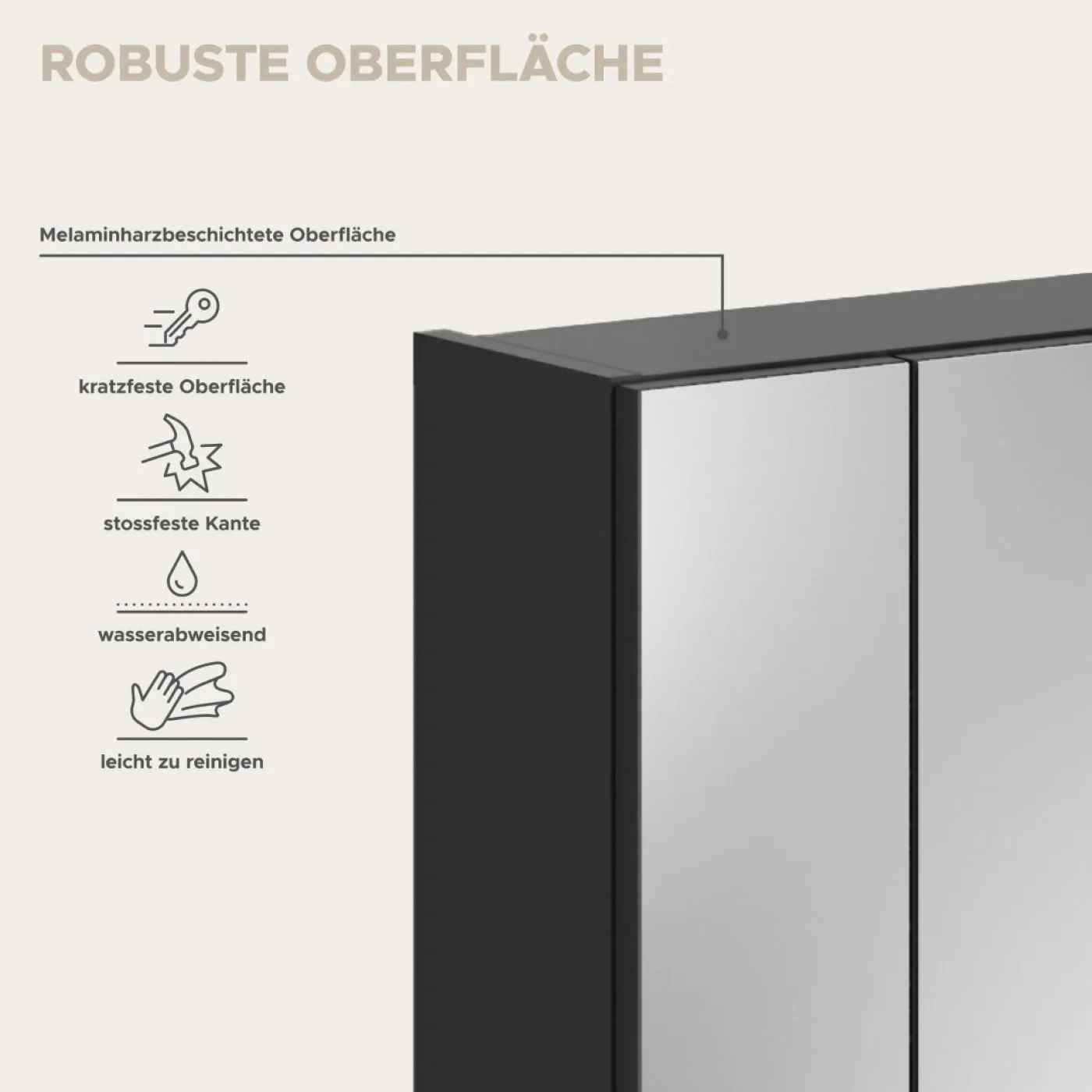 Spiegelschrank Linus | schwarz Hochglanz | LED Beleuchtung