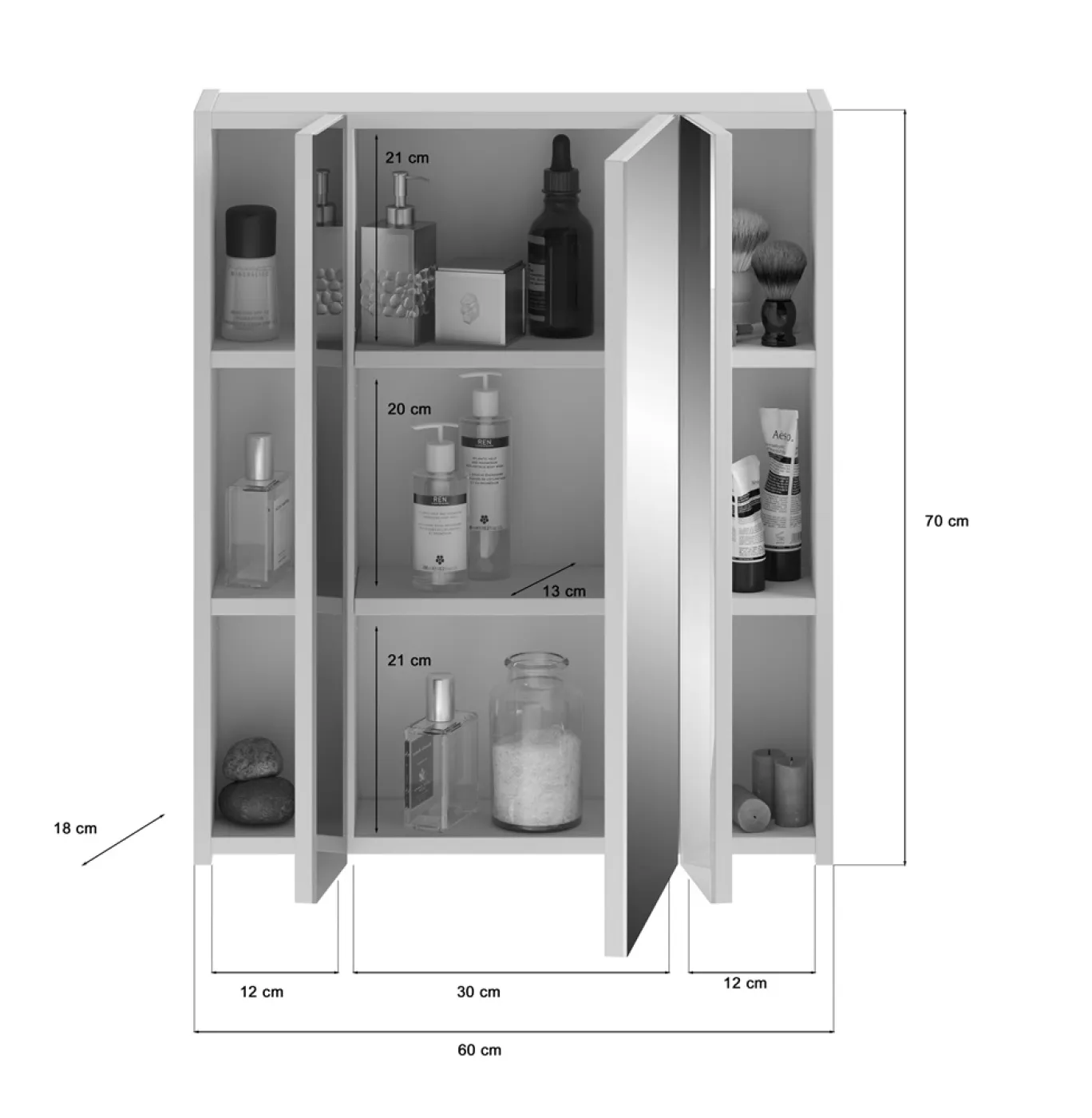Spiegelschrank Linus | weiß Hochglanz | inkl. LED Beleuchtung