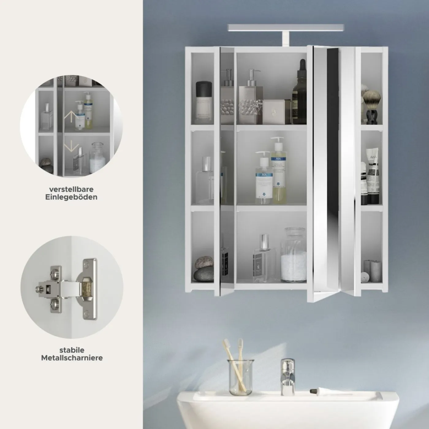 Spiegelschrank Linus | weiß Hochglanz | inkl. LED Beleuchtung