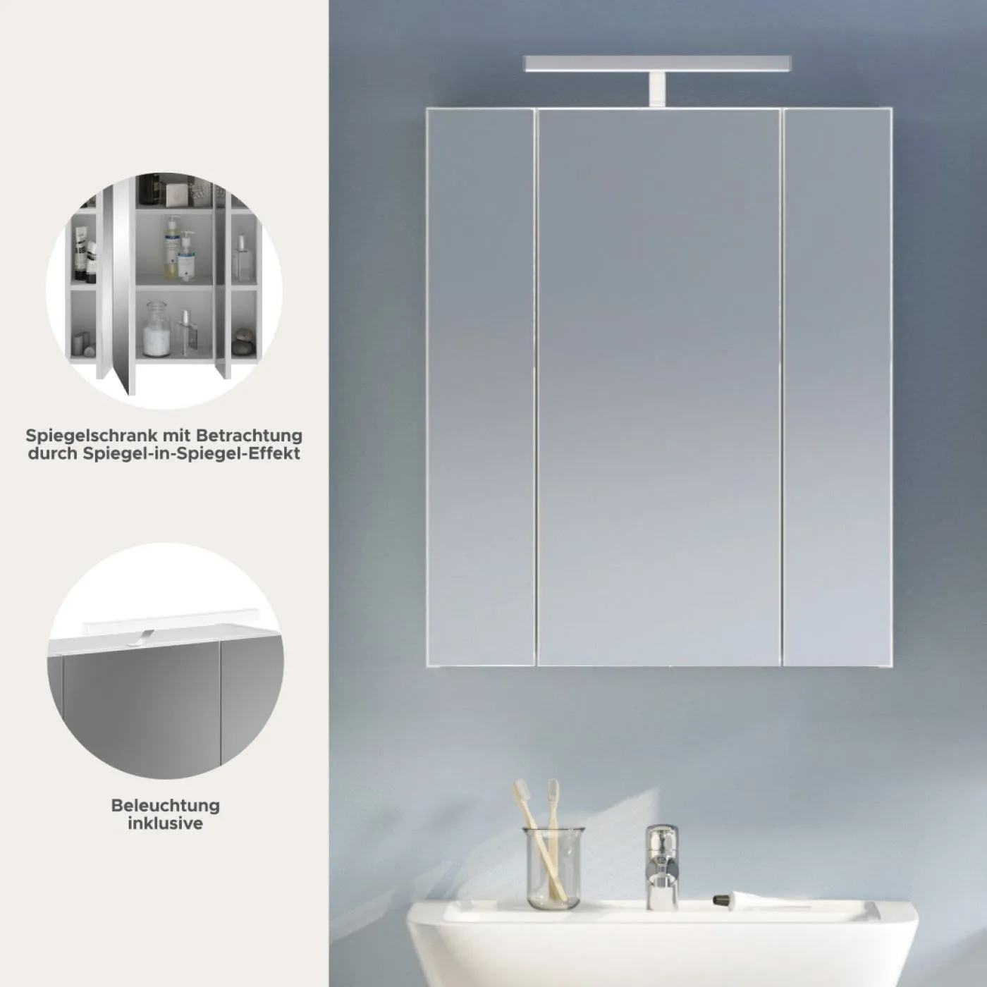 Spiegelschrank Linus | weiß Hochglanz | inkl. LED Beleuchtung
