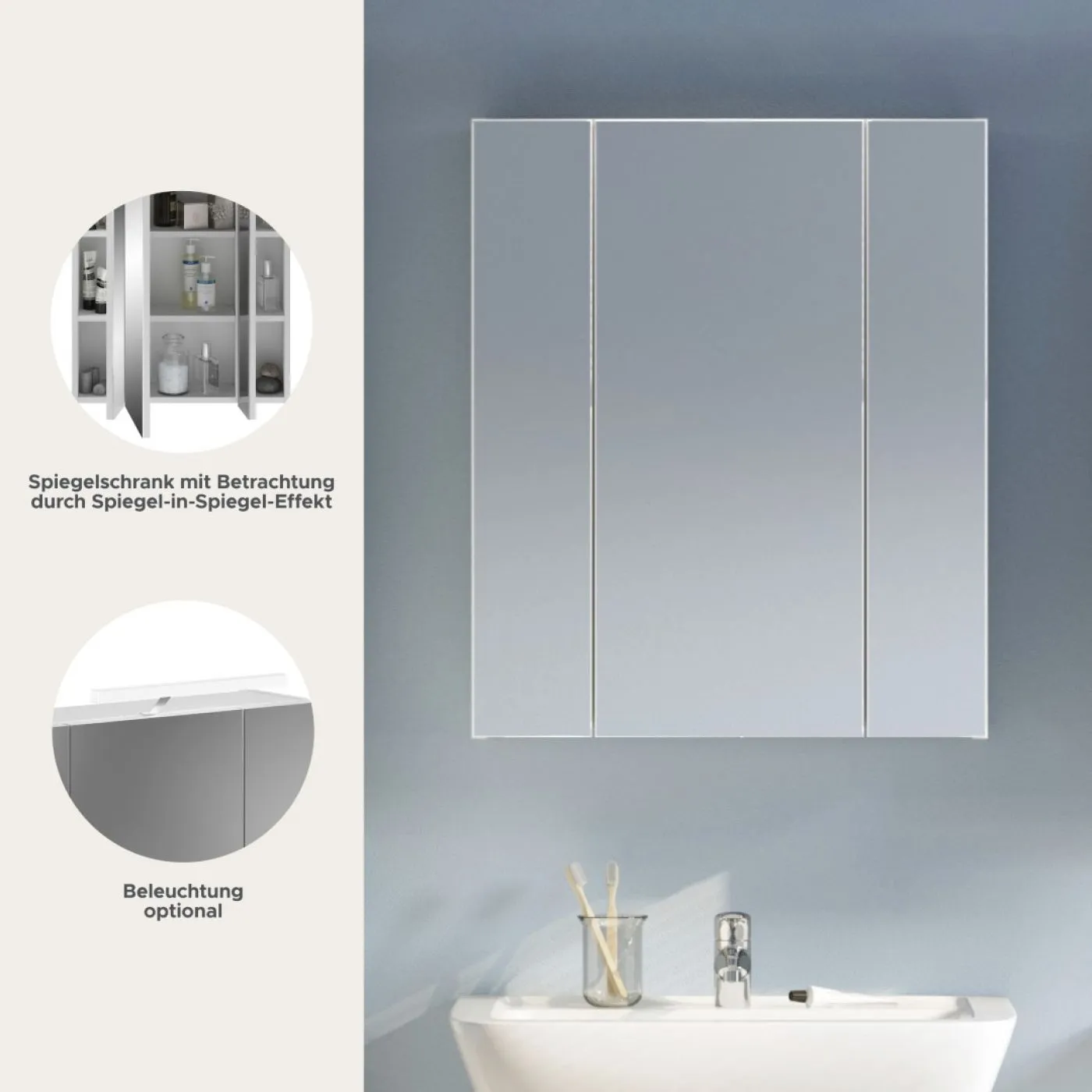 Spiegelschrank Linus | weiß Hochglanz | LED Beleuchtung