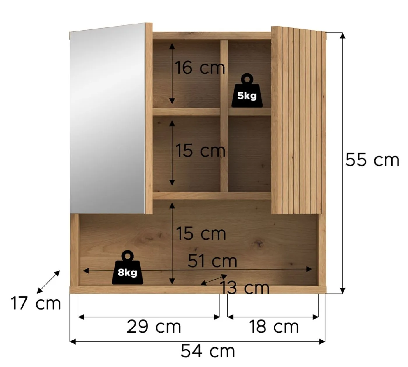 Spiegelschrank Mone | mit offenem Fach | Artisan Oak