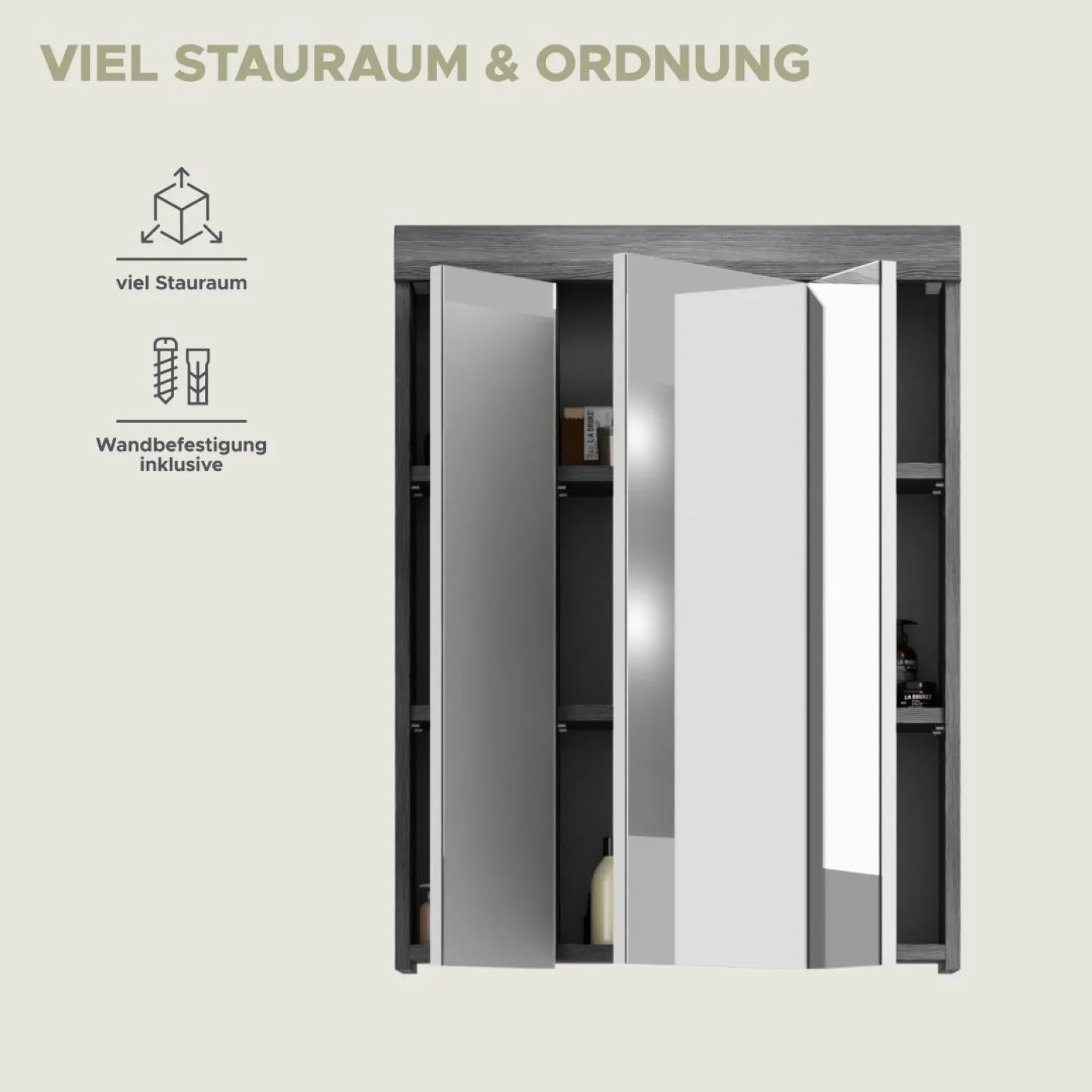Spiegelschrank Scout | rauchsilber ohne LED Aufsatzleuchte