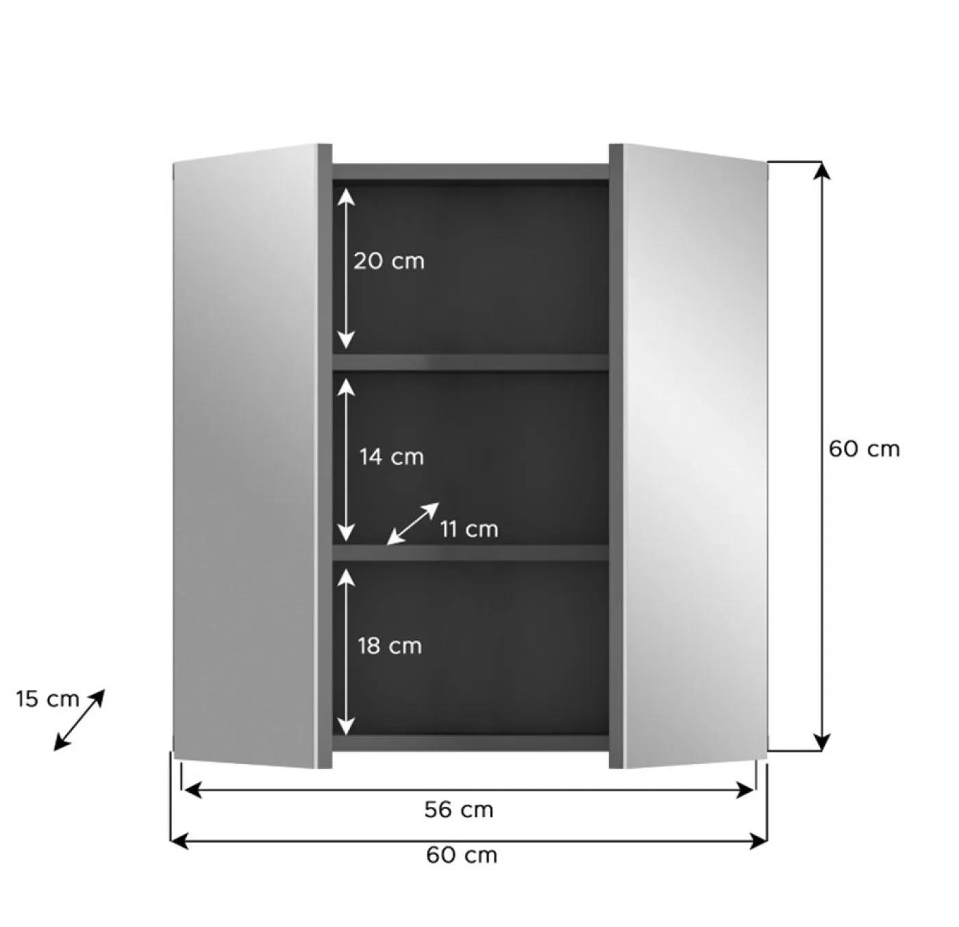 Spiegelschrank Soft | grau | mit Beleuchtung 60 x 60 x 15 cm