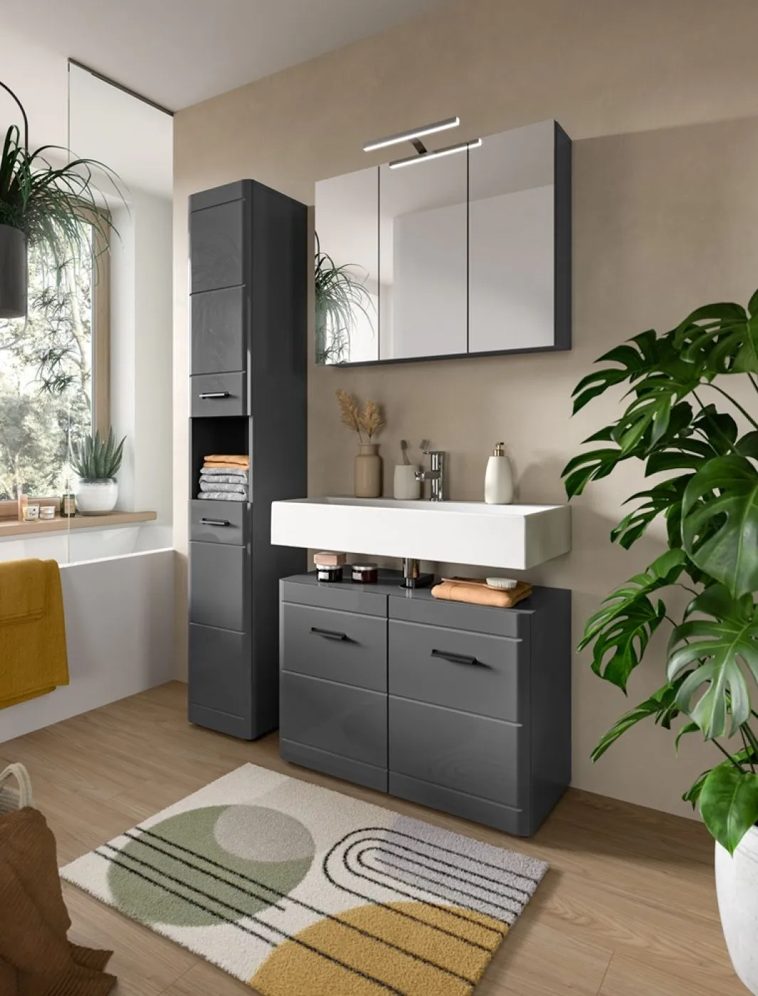 Spiegelschrank Soft | grau | ohne Beleuchtung 80 x 60 x 15 cm