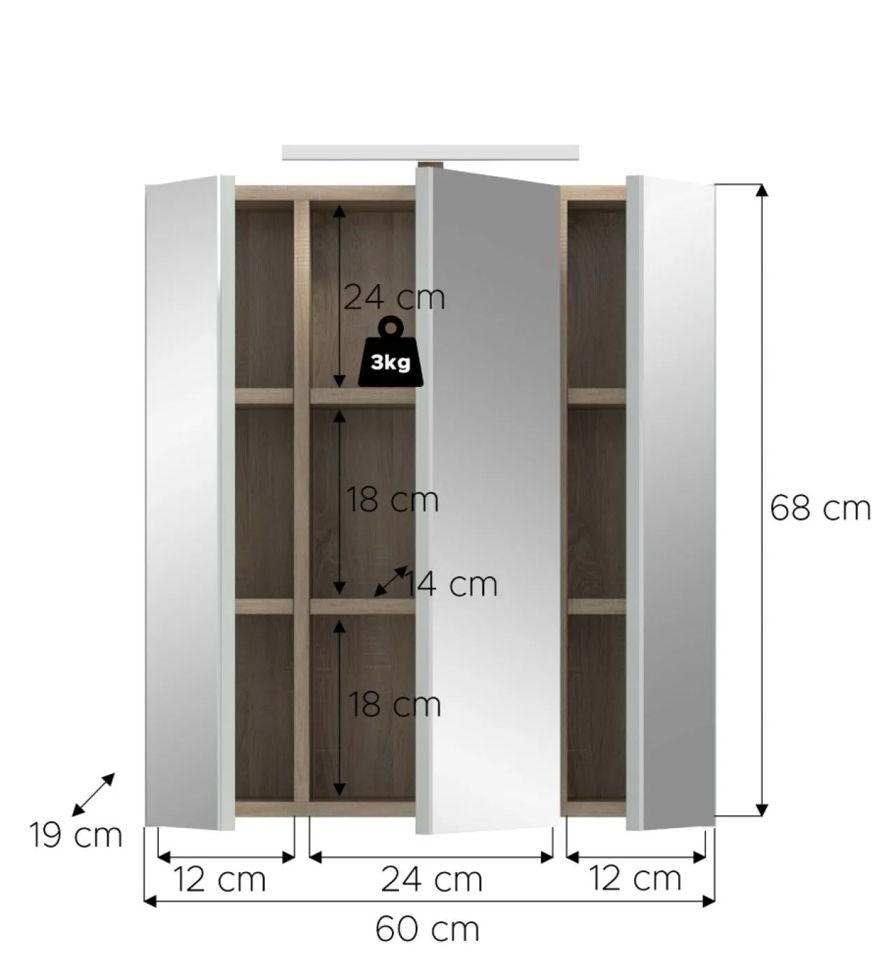 Spiegelschrank Star | hellgrün / Eiche | mit Beleuchtung
