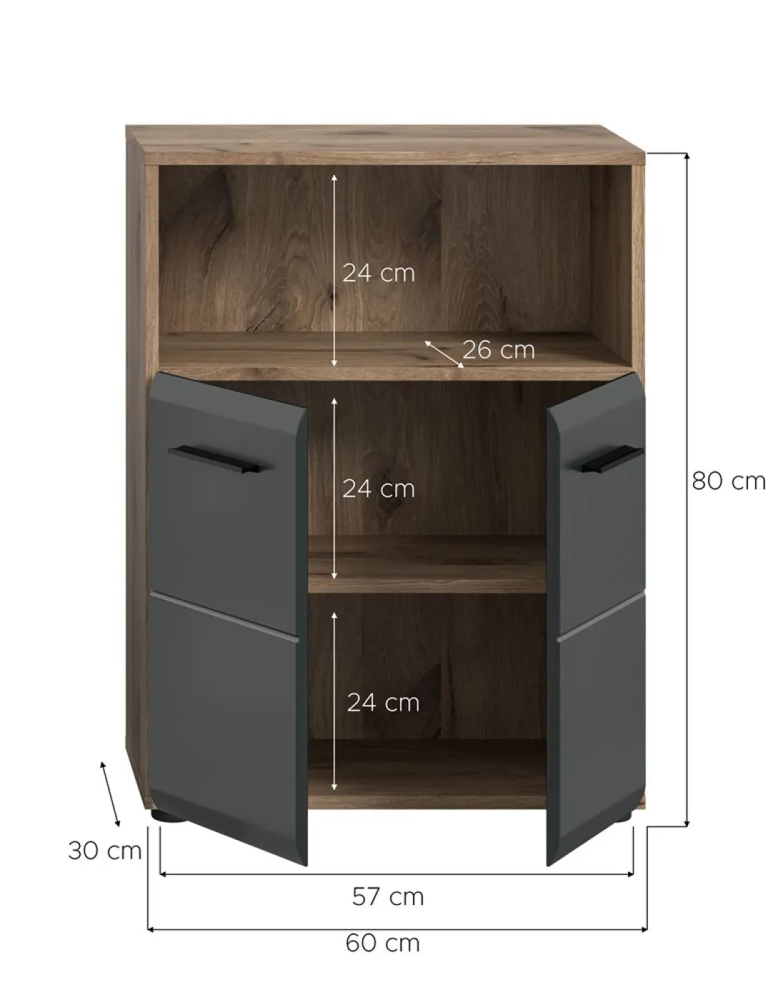 Standschrank breit Ice | Nox Oak / schwarz matt