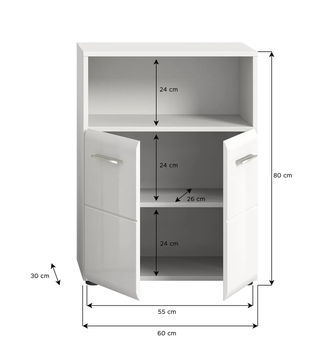 Standschrank breit Ice | weiß / weiß Hochglanz